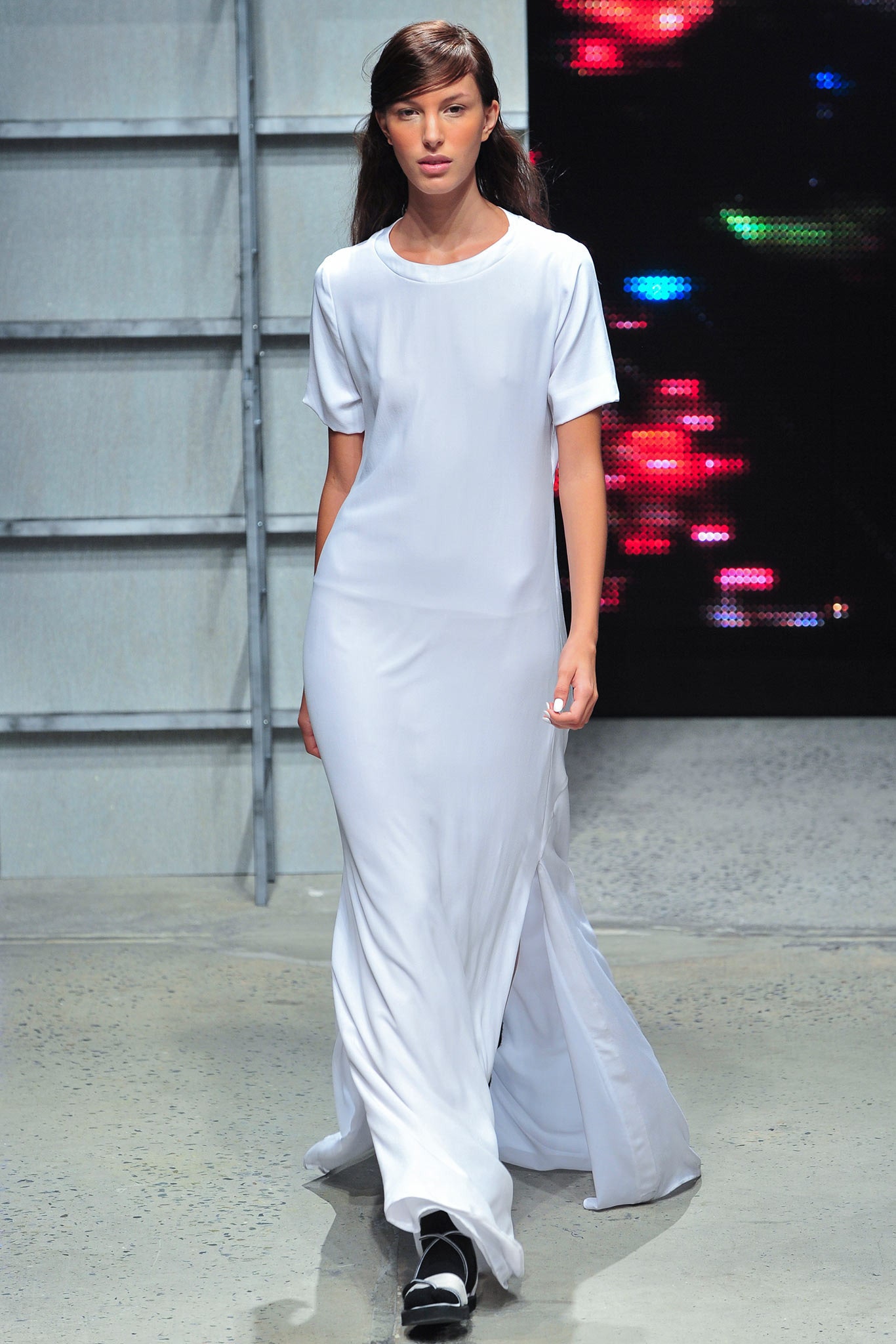 white silk short-sleeve dress