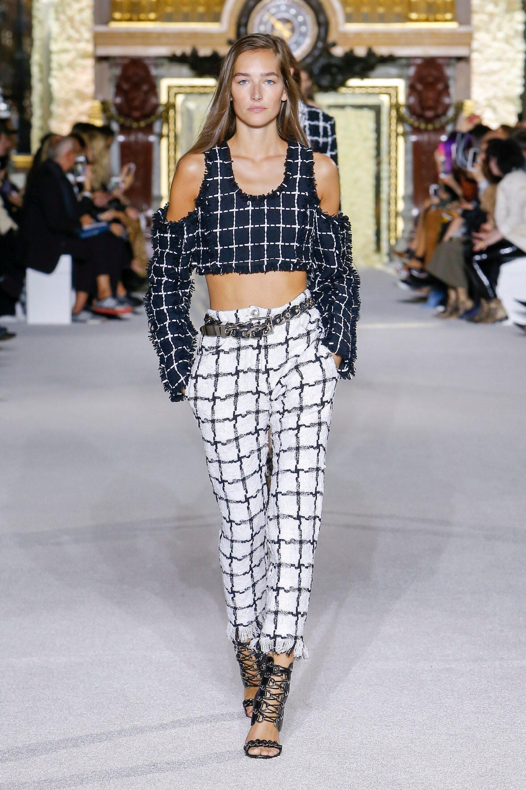 black and white checked outfit