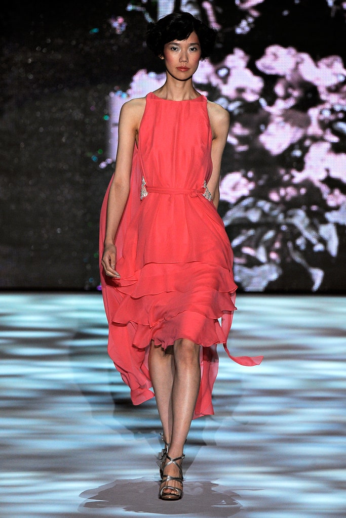 pink chiffon tiered dress