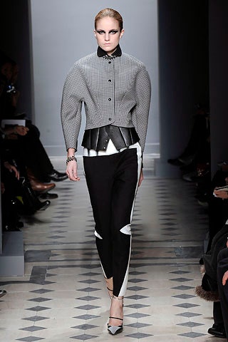 fitted black and white blazer with slim pants