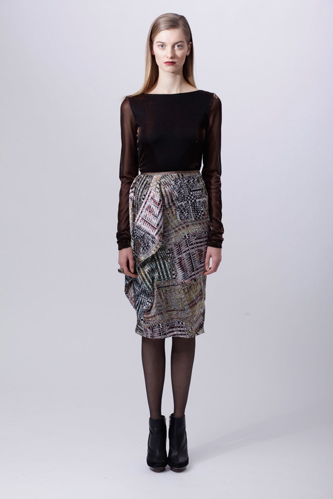 multi silk asymmetric fitted draped skirt