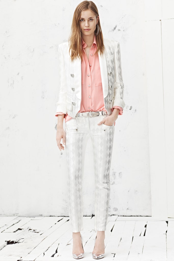 white cotton slim checked zippered pants