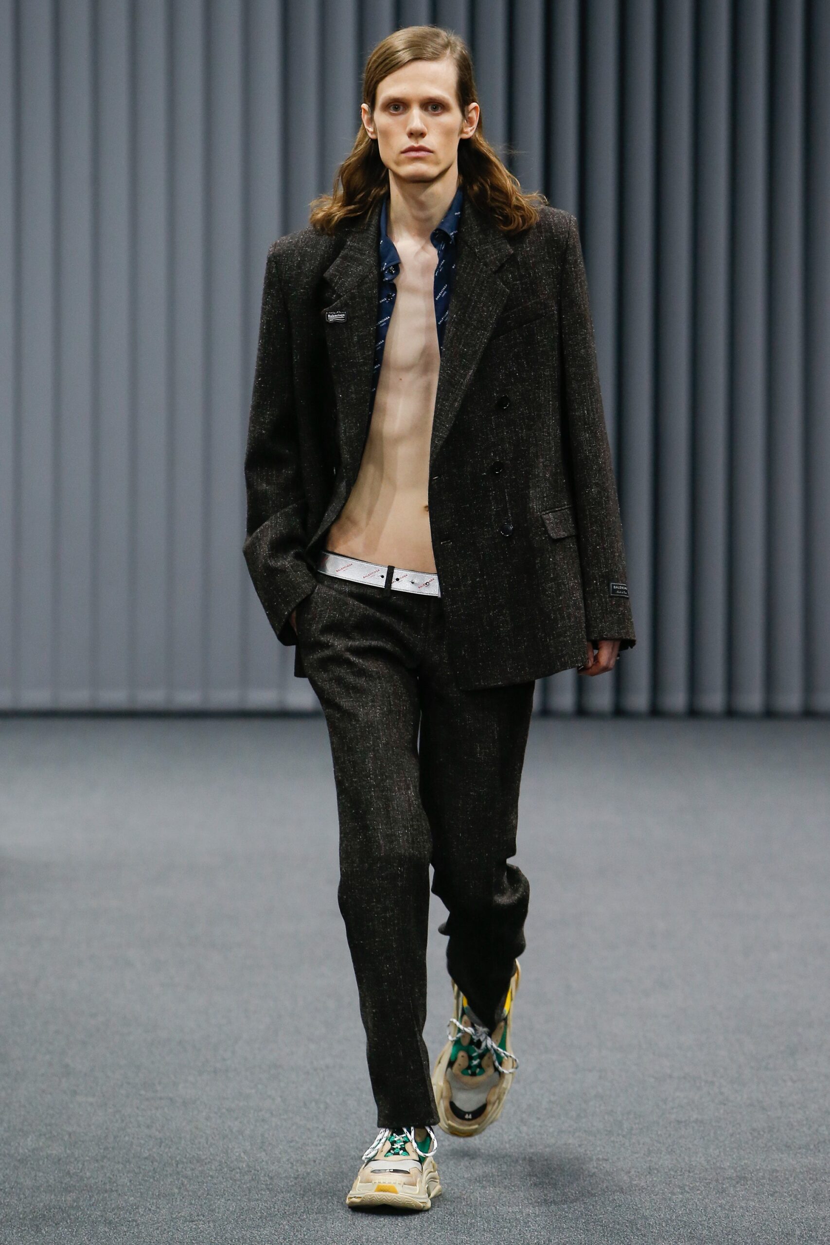 gray tweed tailored suit