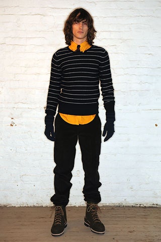 black striped sweater with yellow shirt