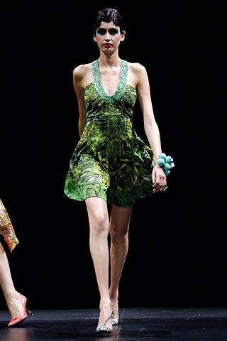 green printed sleeveless dress