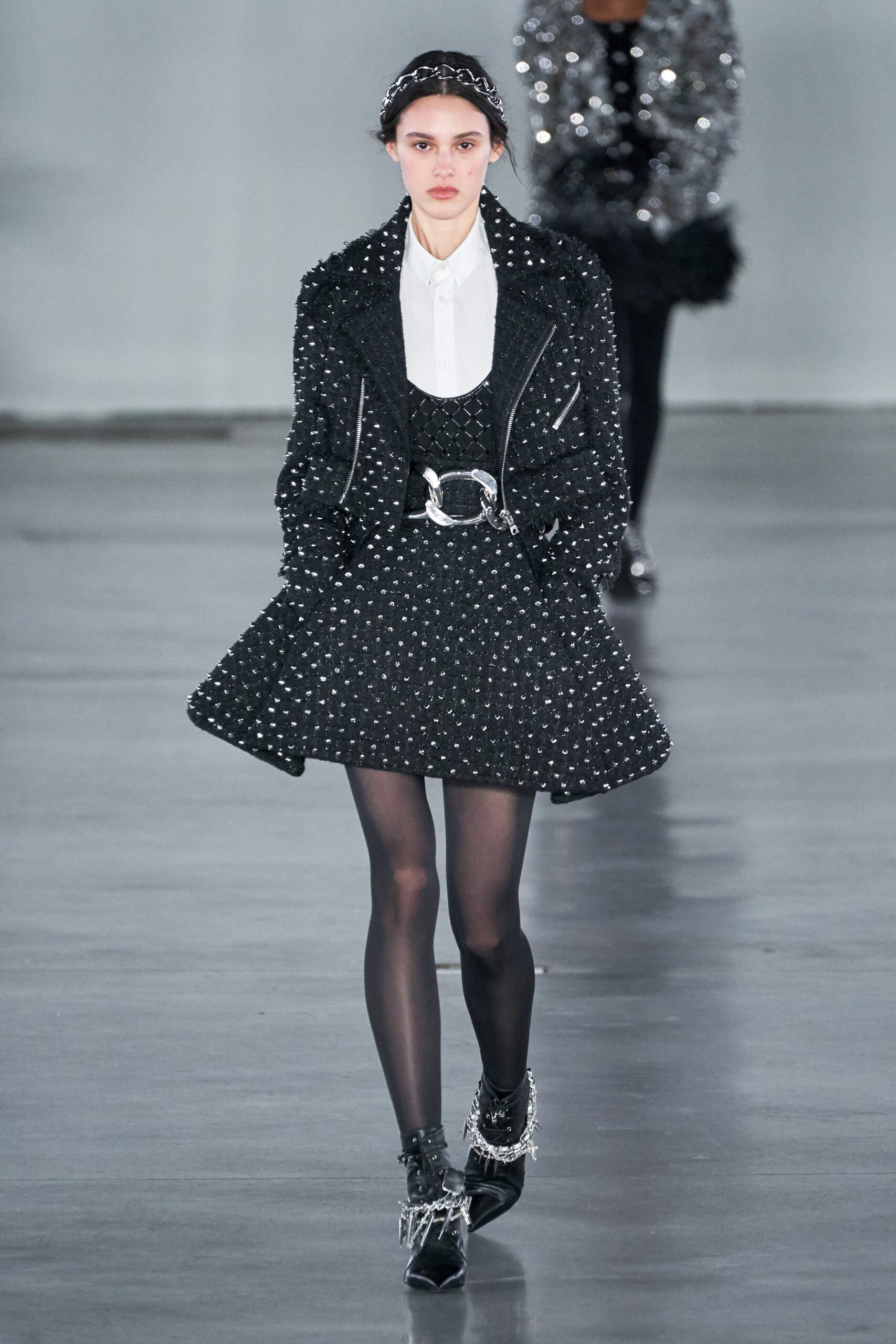 black pleated mini dress with jacket