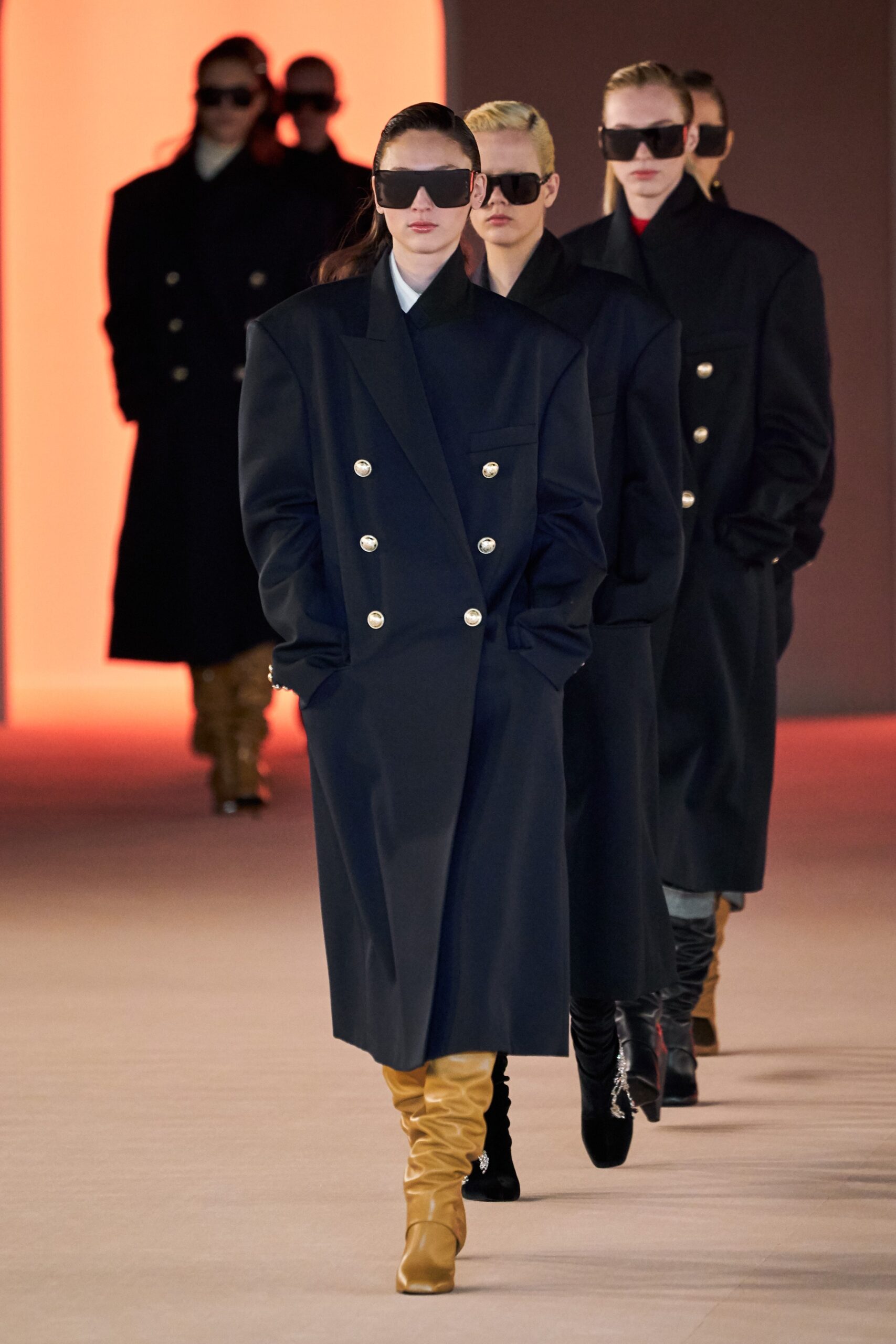 black wool long-sleeve double-breasted oversized buttoned coat