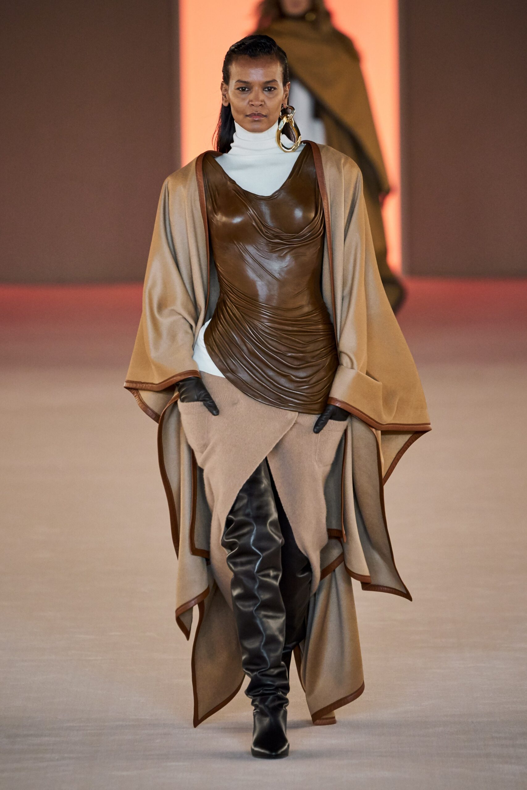 beige silk relaxed layered cape