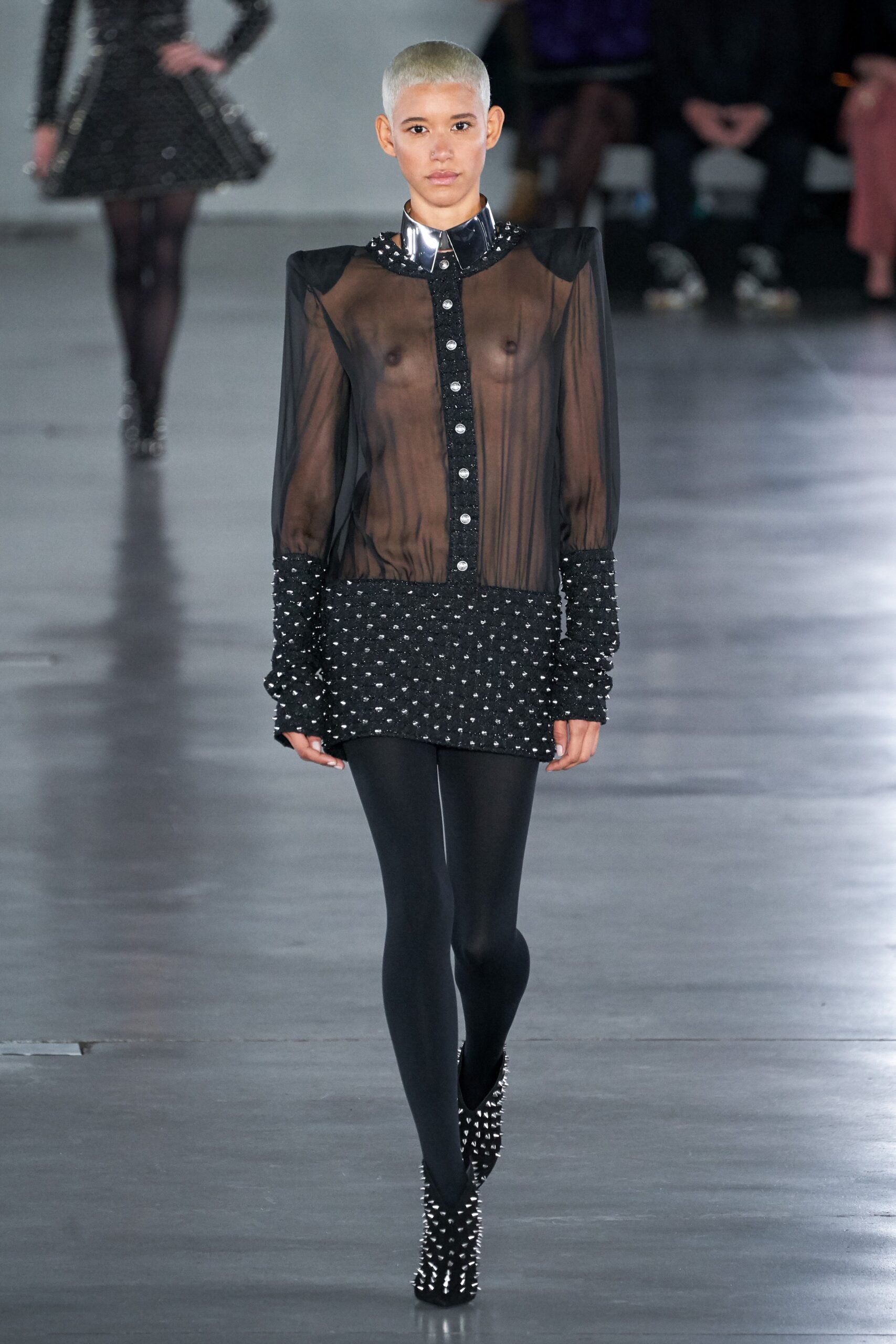 black sheer mini dress with leggings