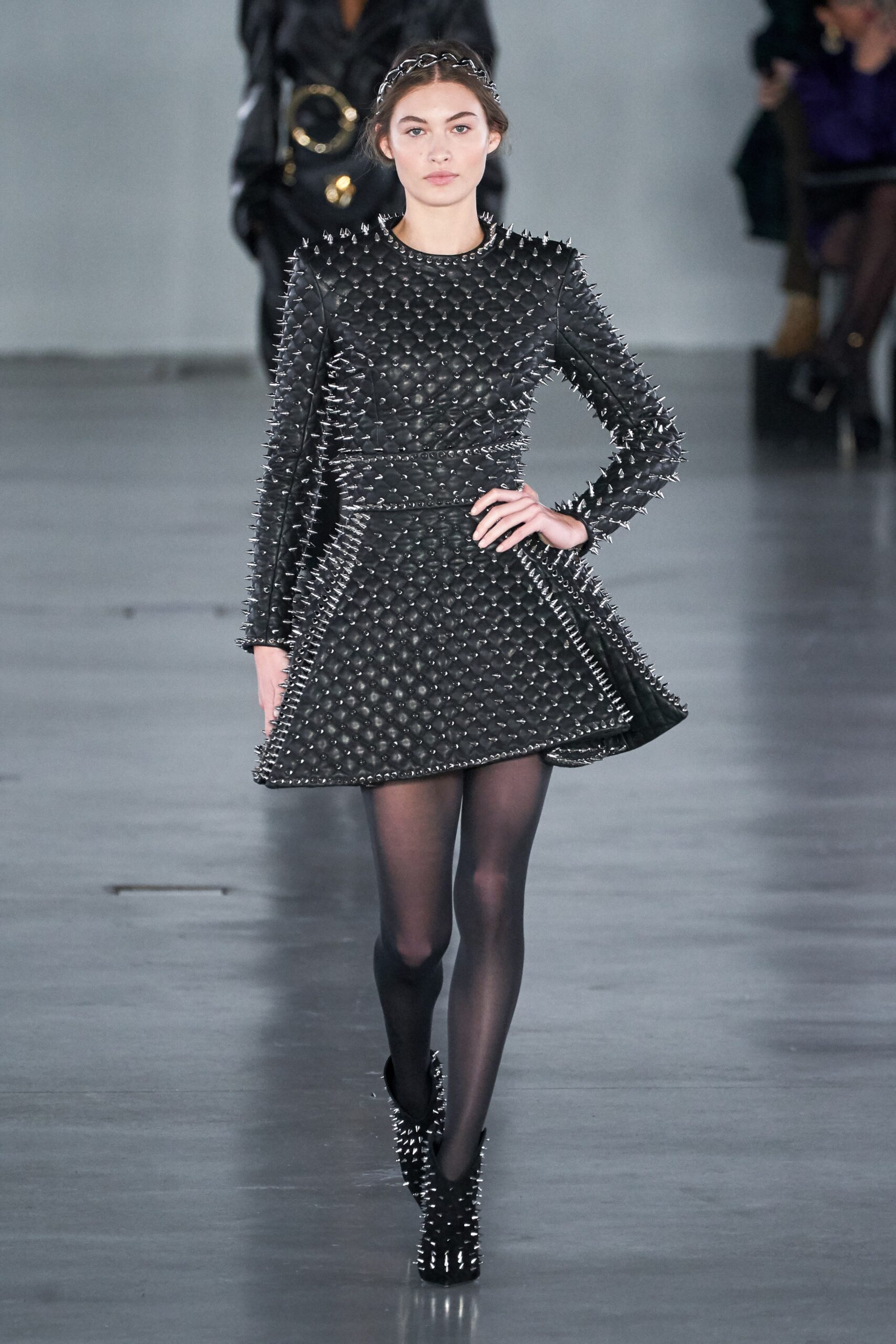 black leather spiked dress and boots