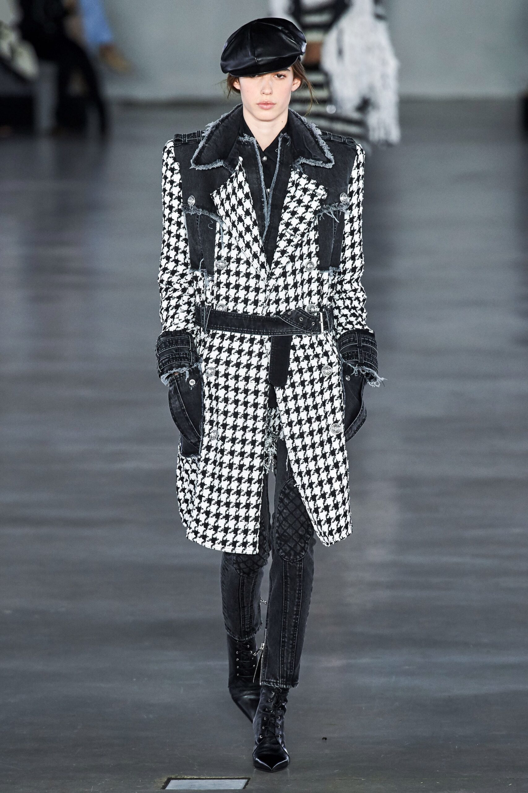 black and white checked coat