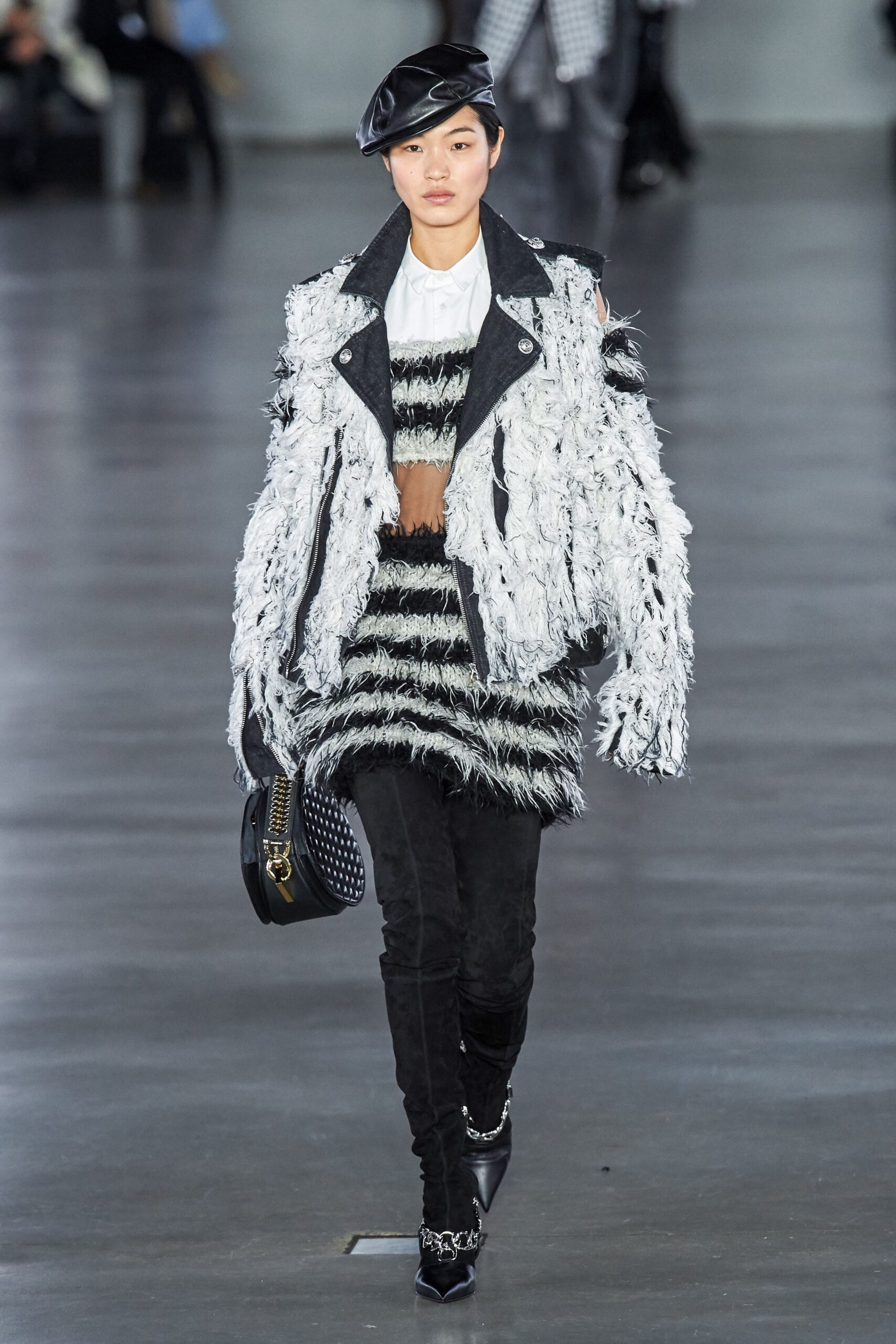 oversized black and white jacket with striped top