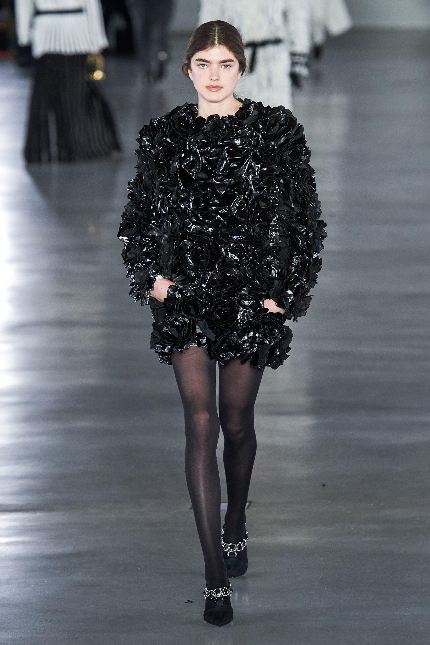 black vinyl embellished dress