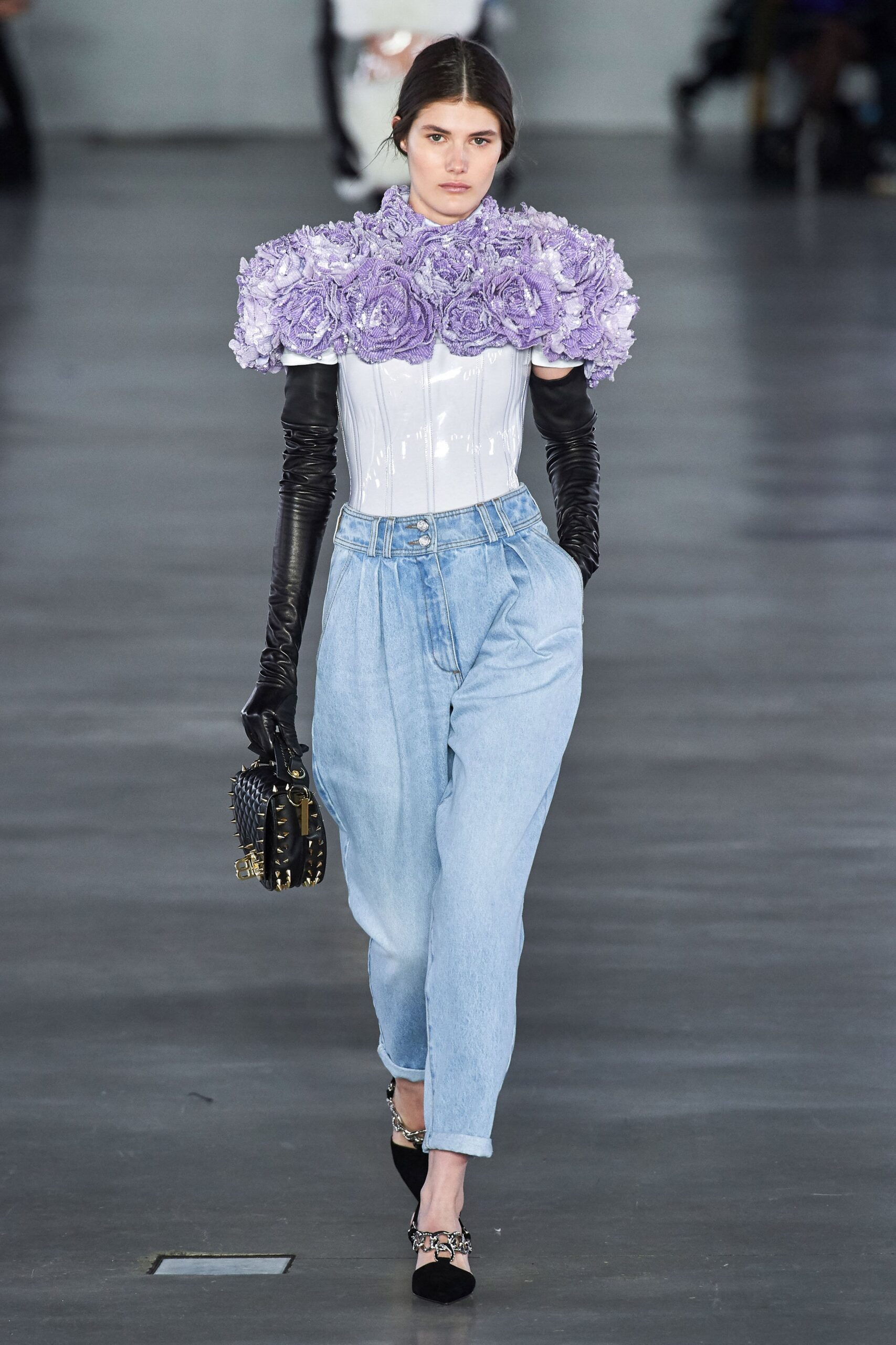 fitted white top with ruffles