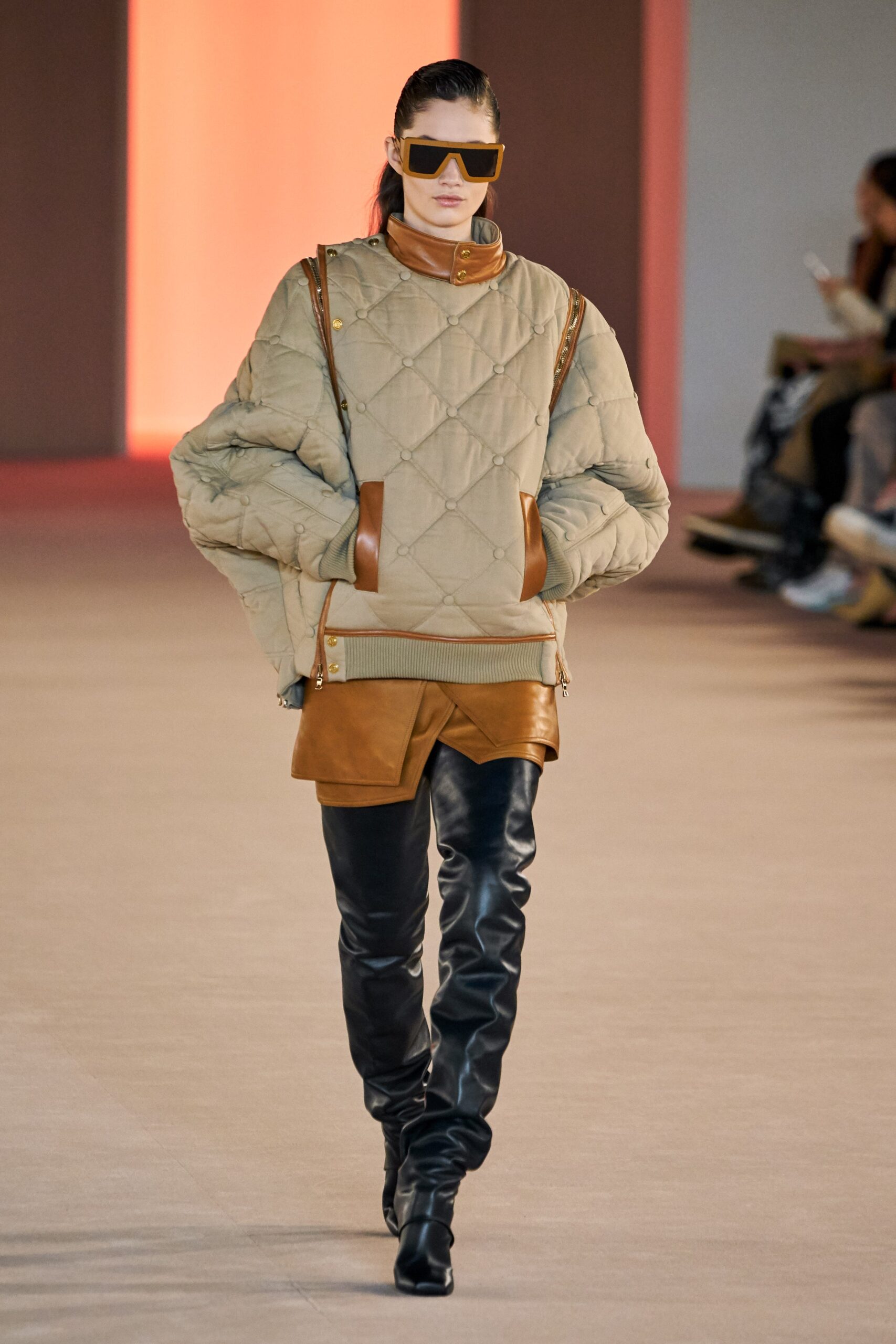 beige oversized quilted jacket