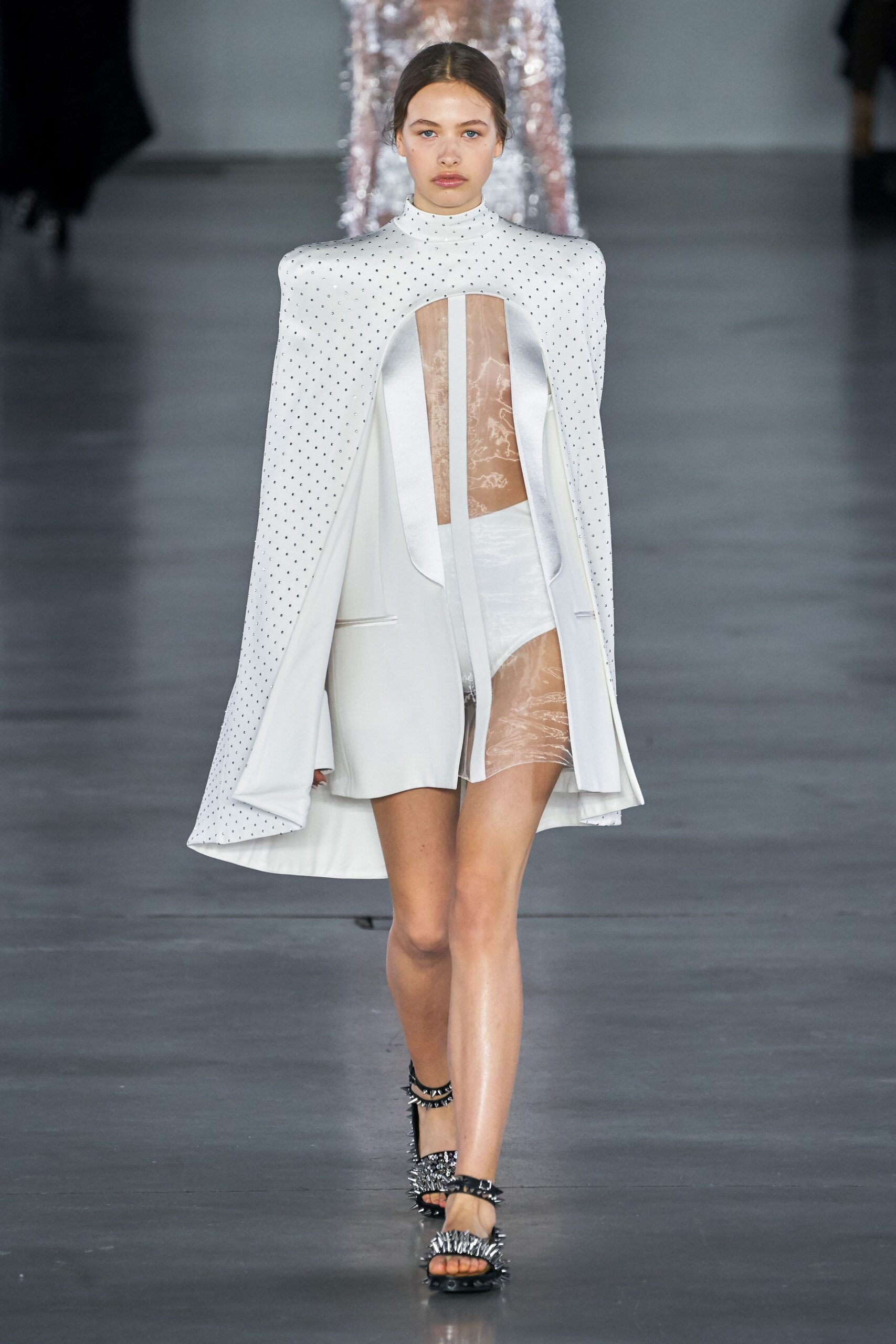 white silk cape and lace dress