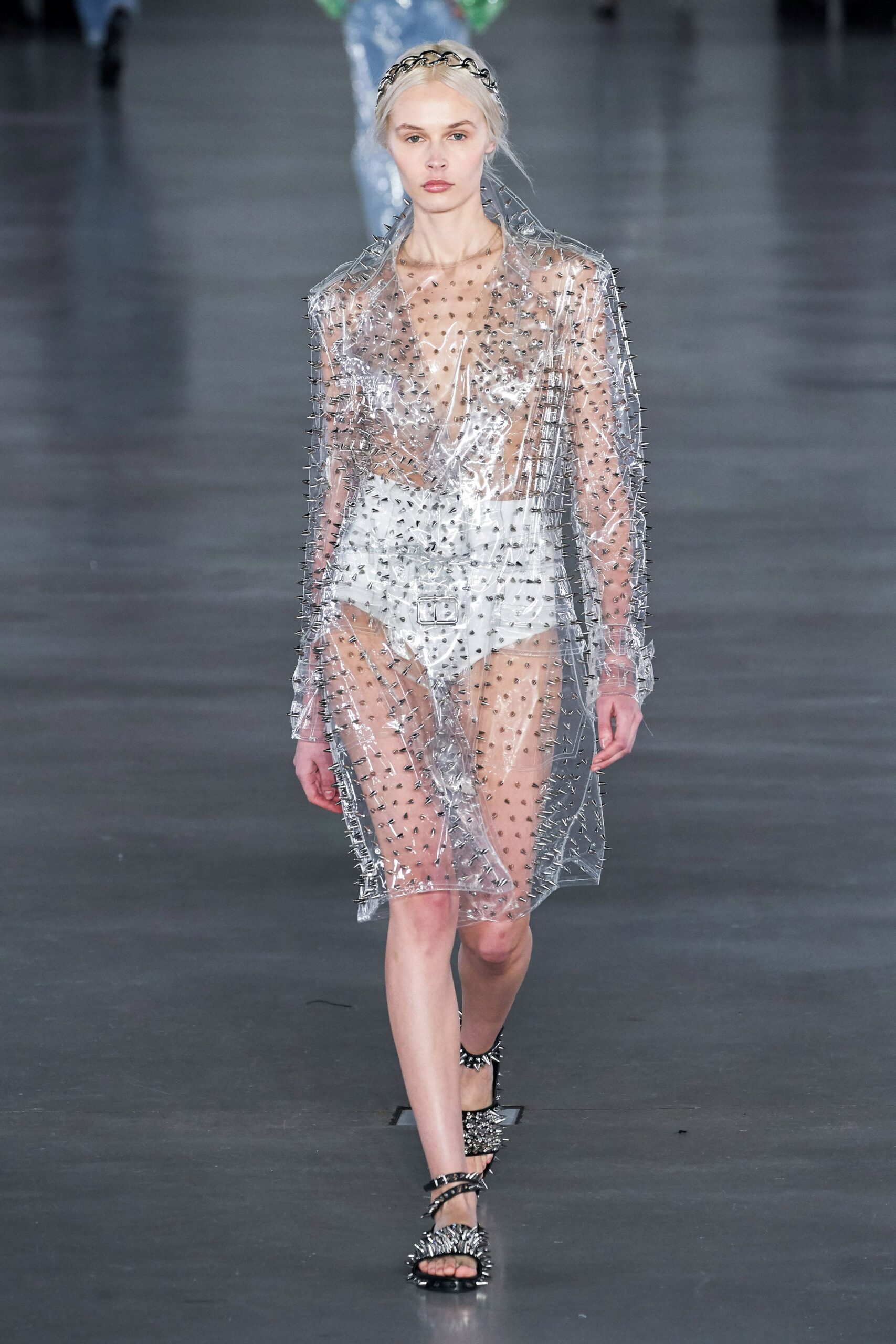 clear vinyl embellished mini dress