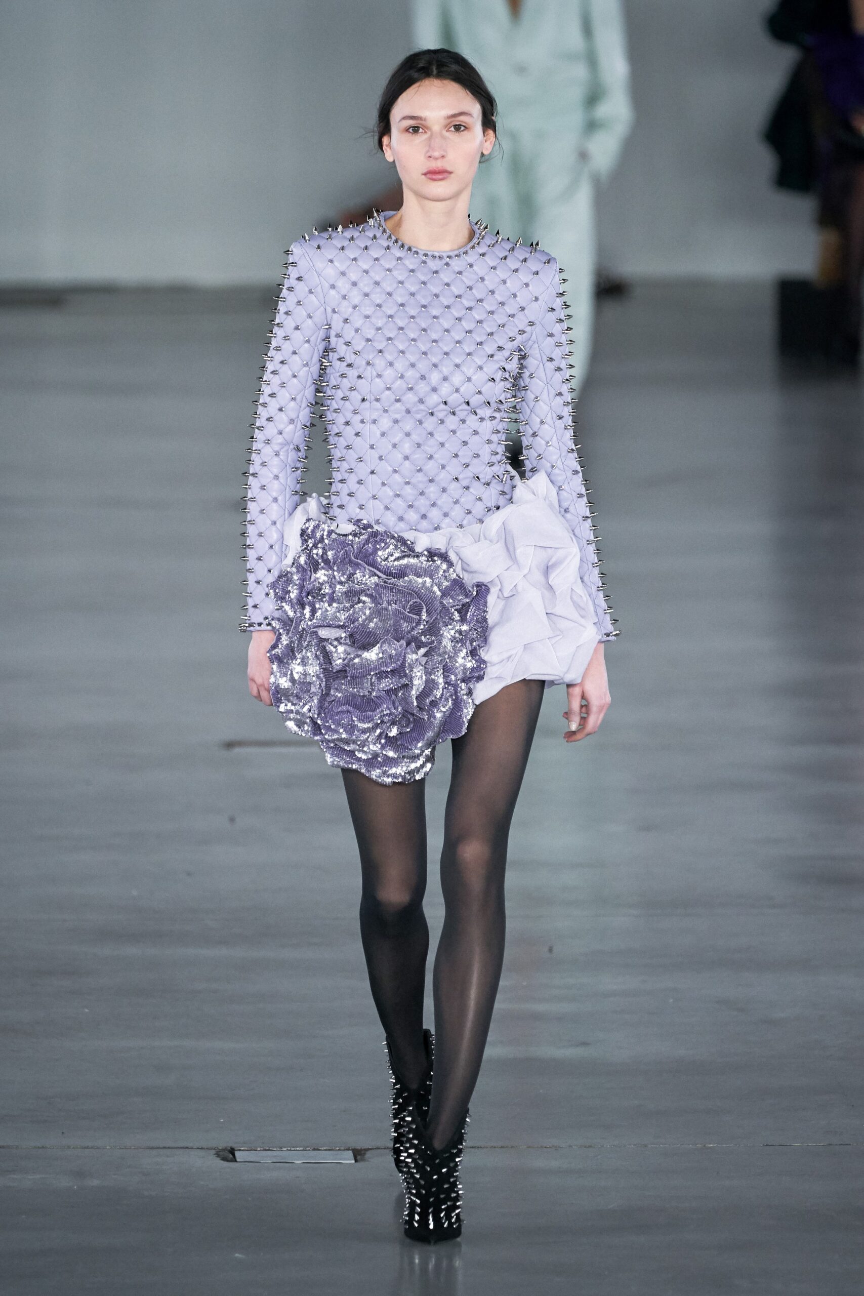 purple embellished top with layered skirt