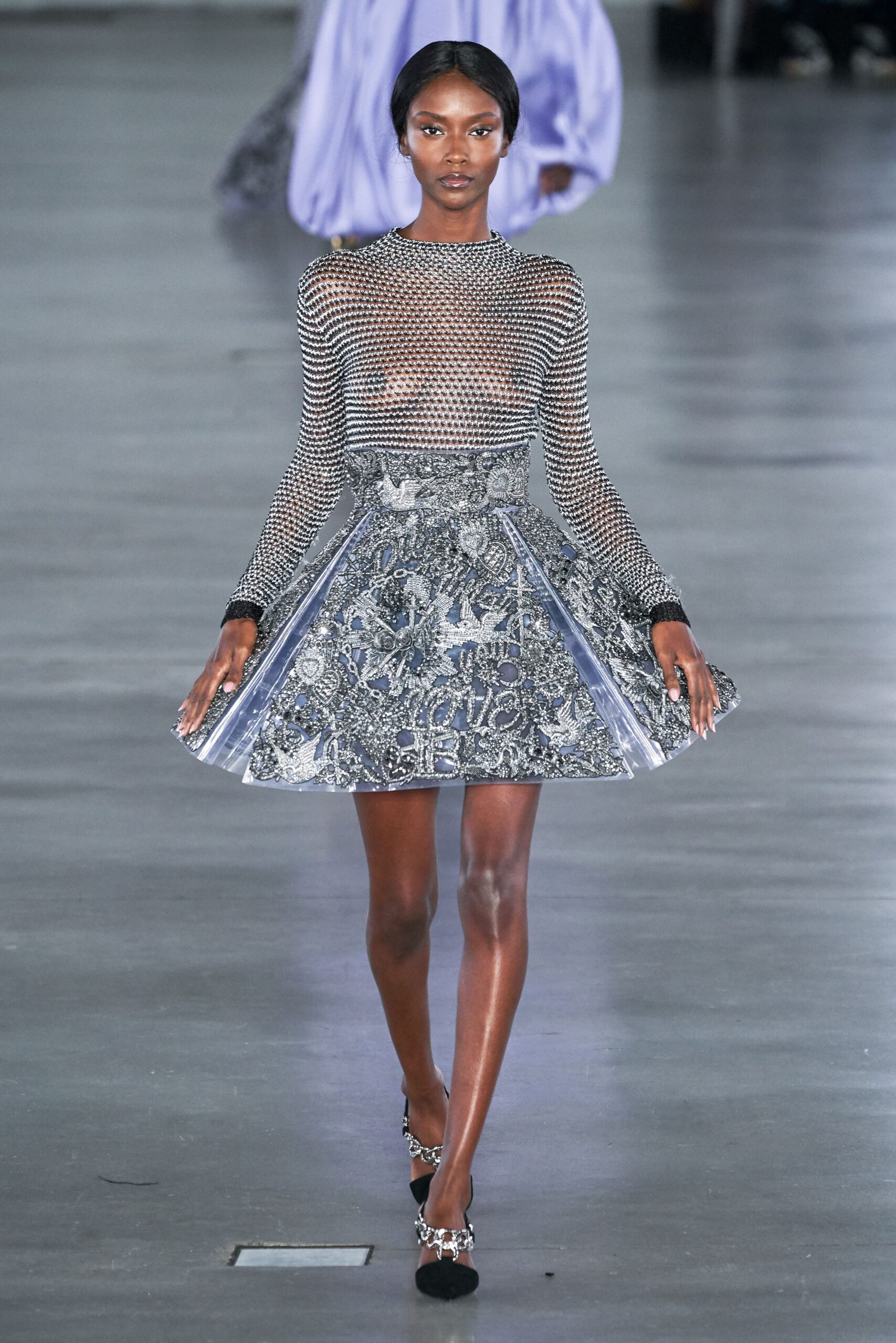 silver embroidered mini dress