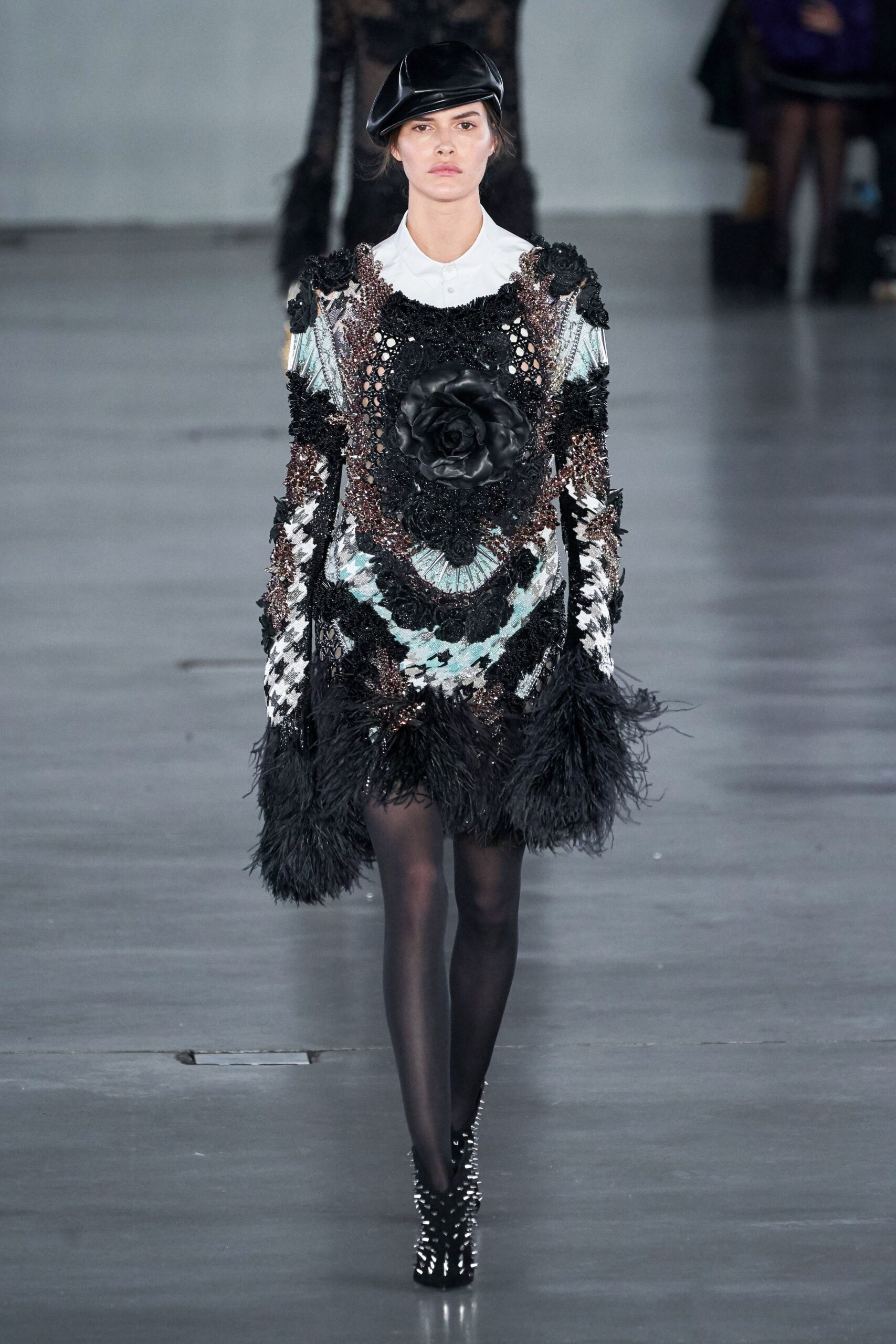 black blue white embroidered mini dress