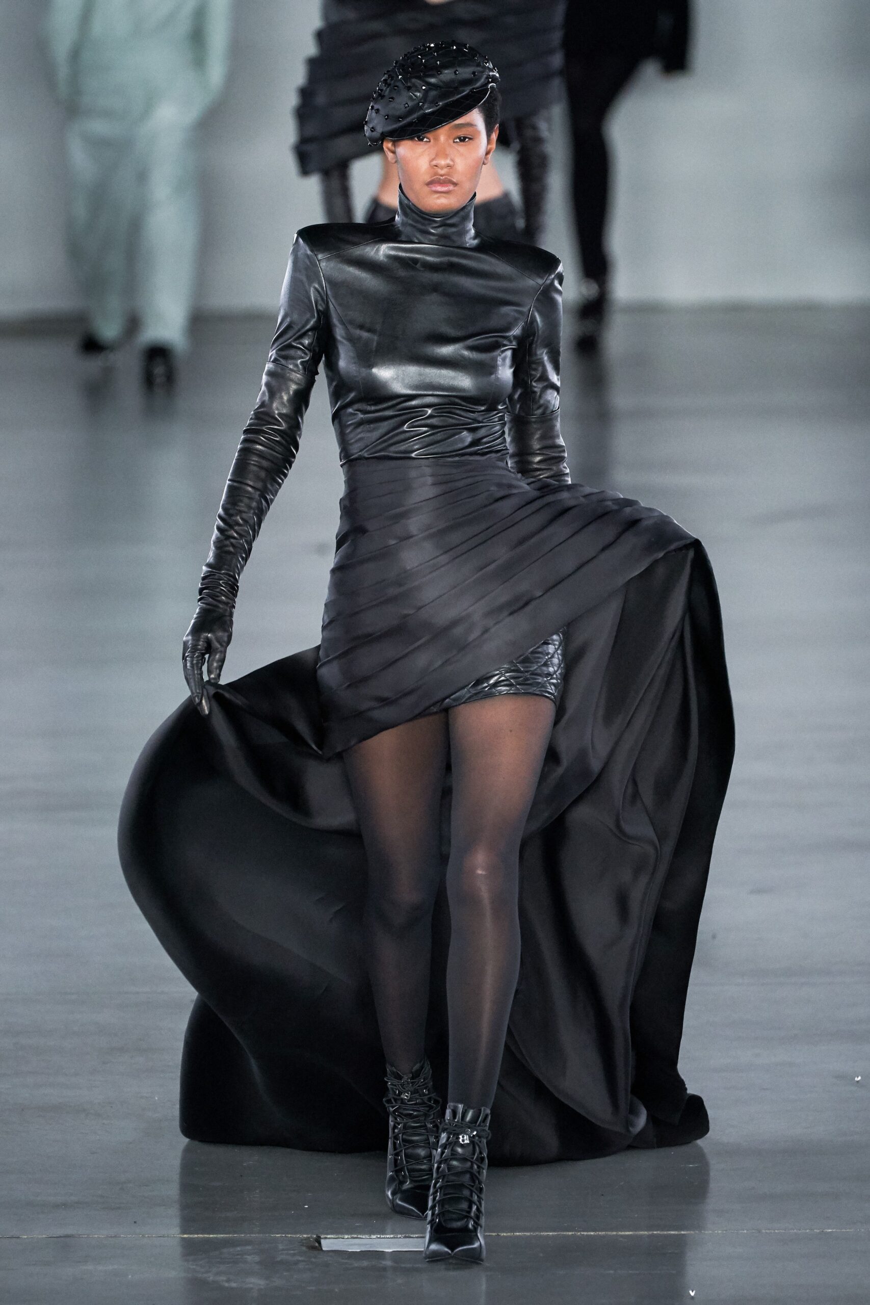 fitted black silk mini dress