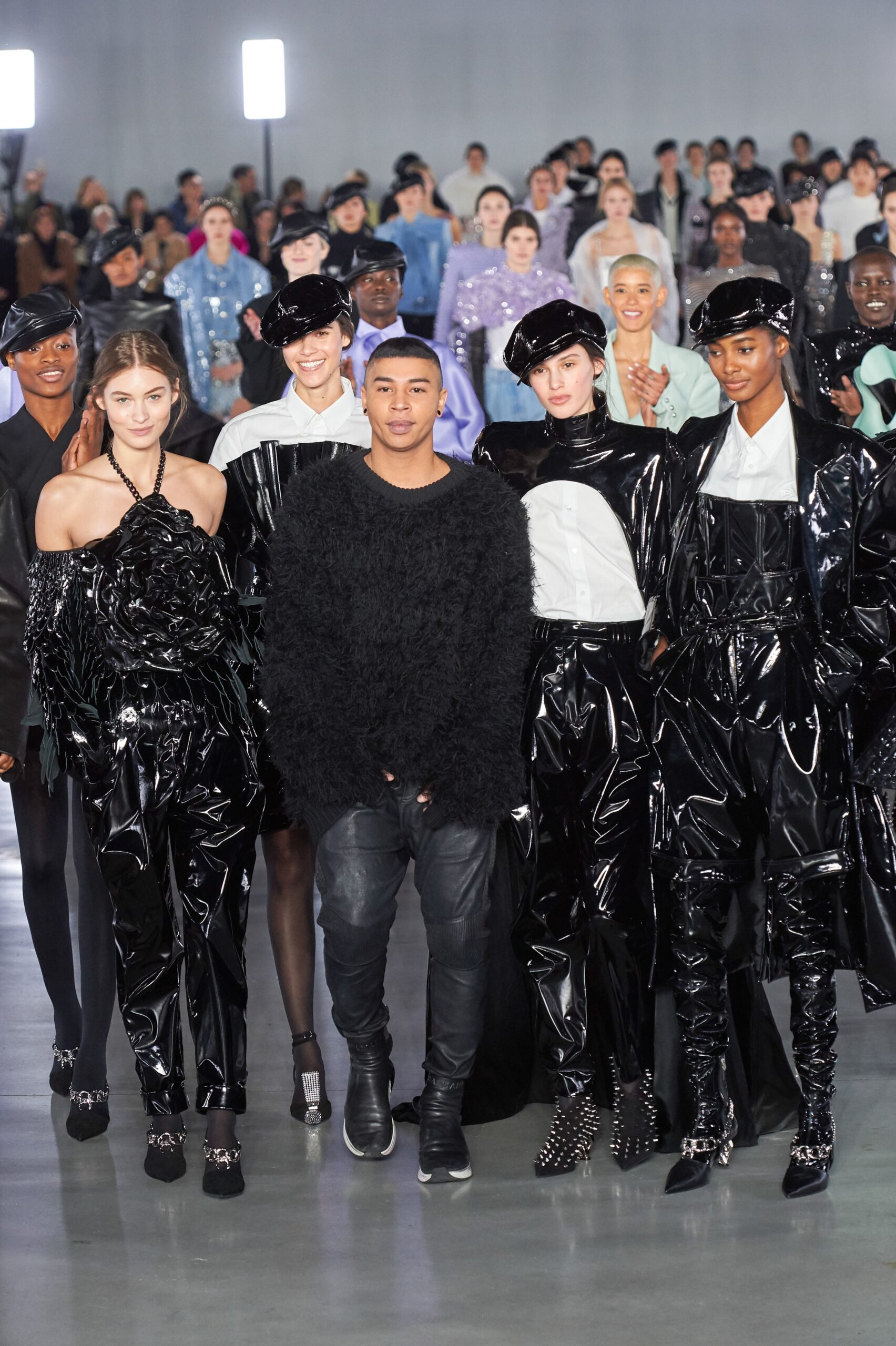 black vinyl fitted dress and jacket