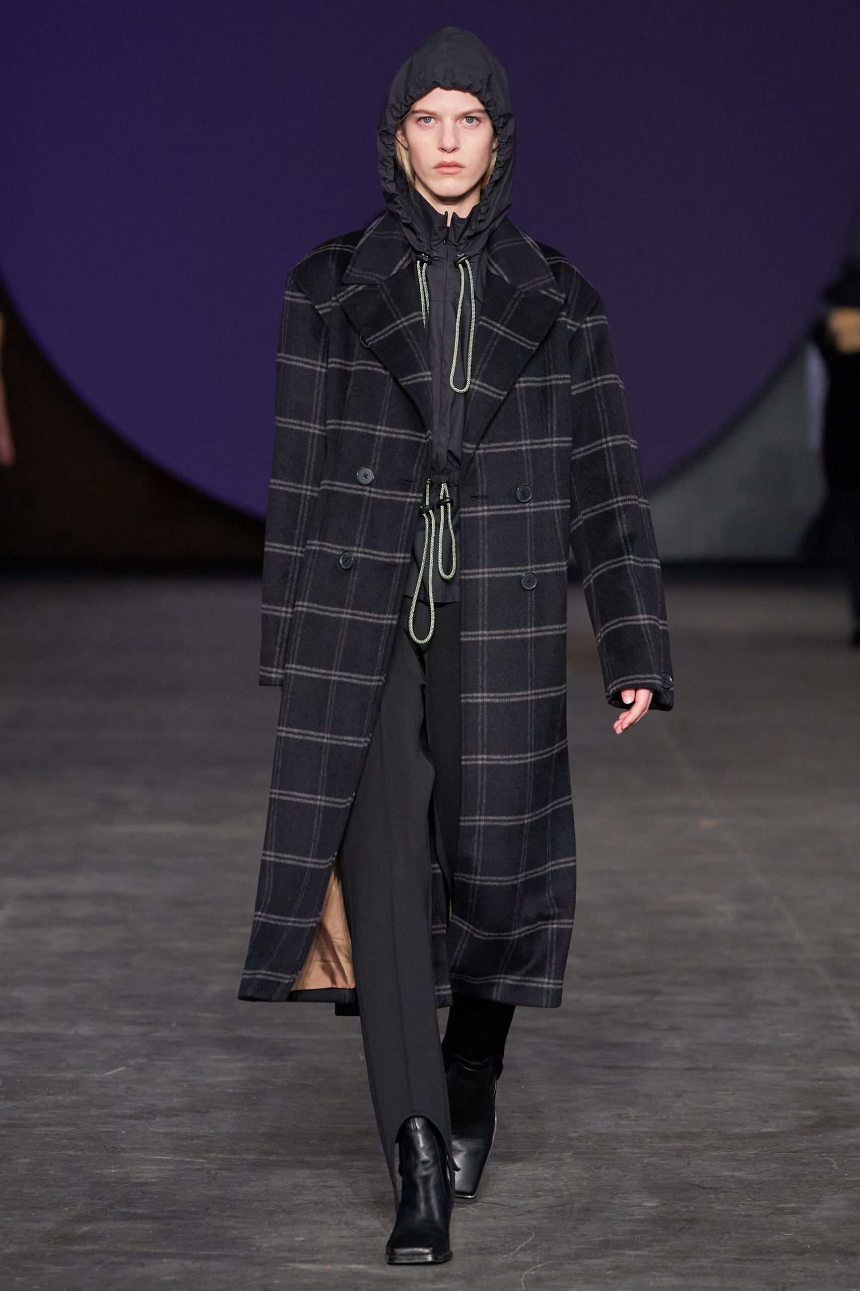 black wool coat with hoodie