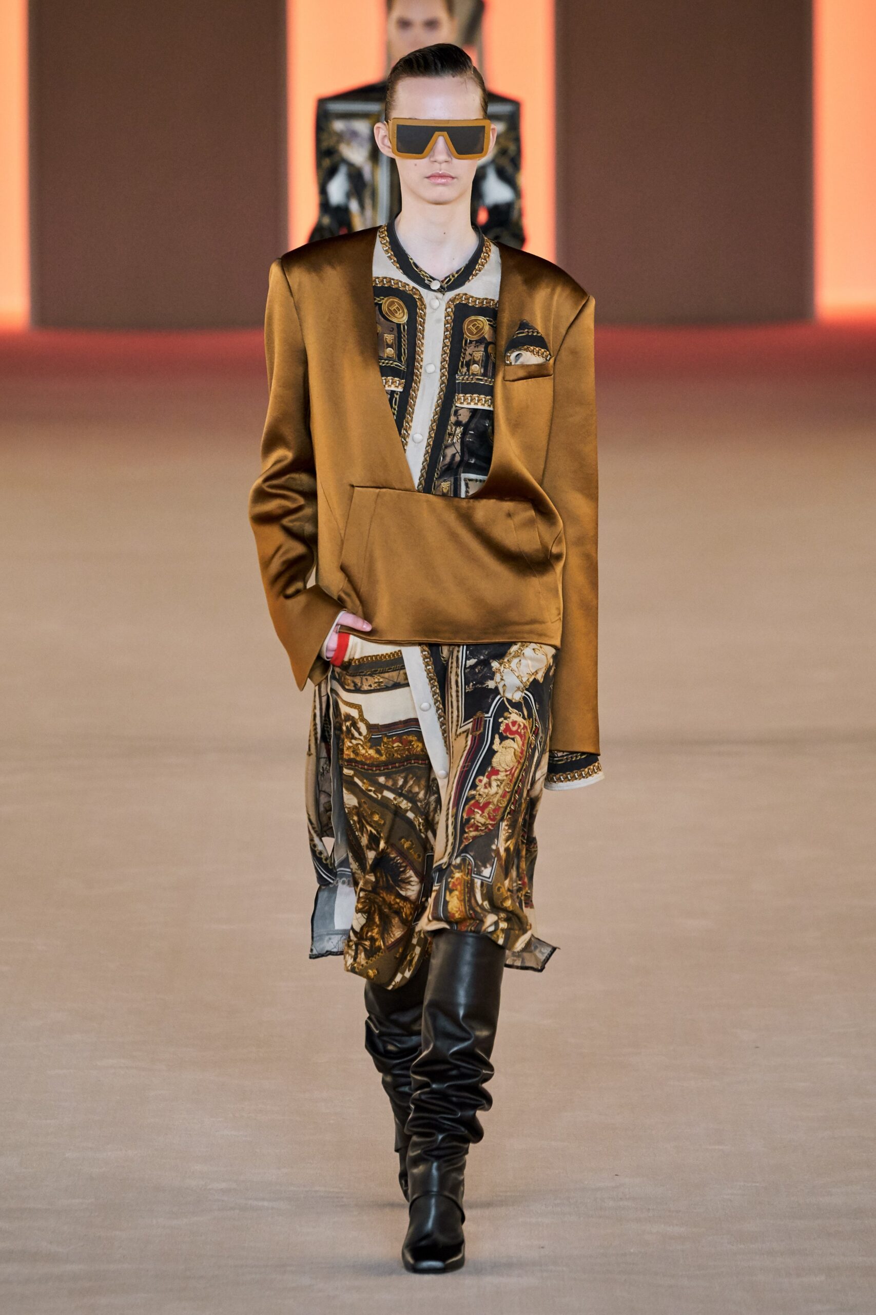 brown silk jacket with multi dress