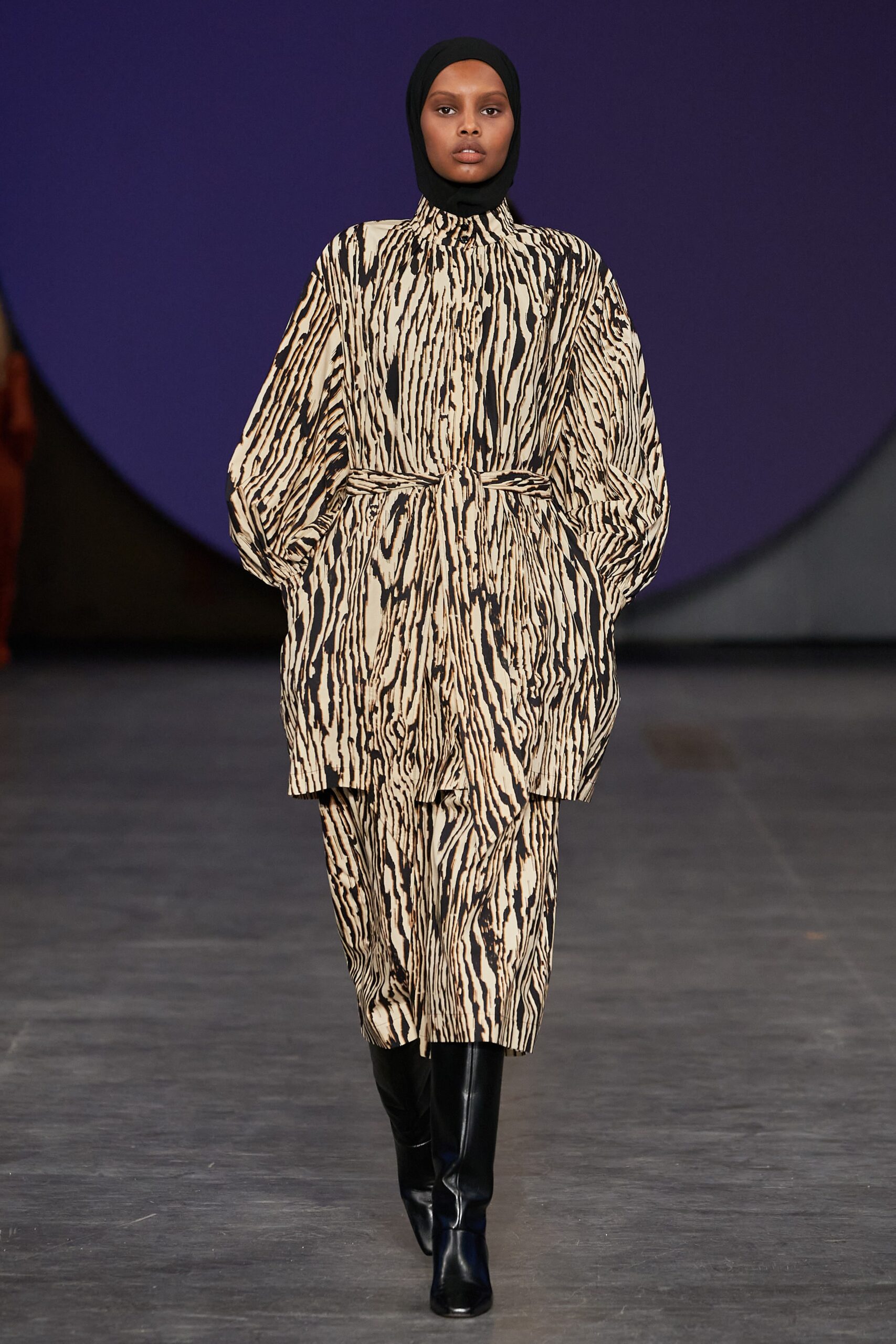 beige and black printed coat