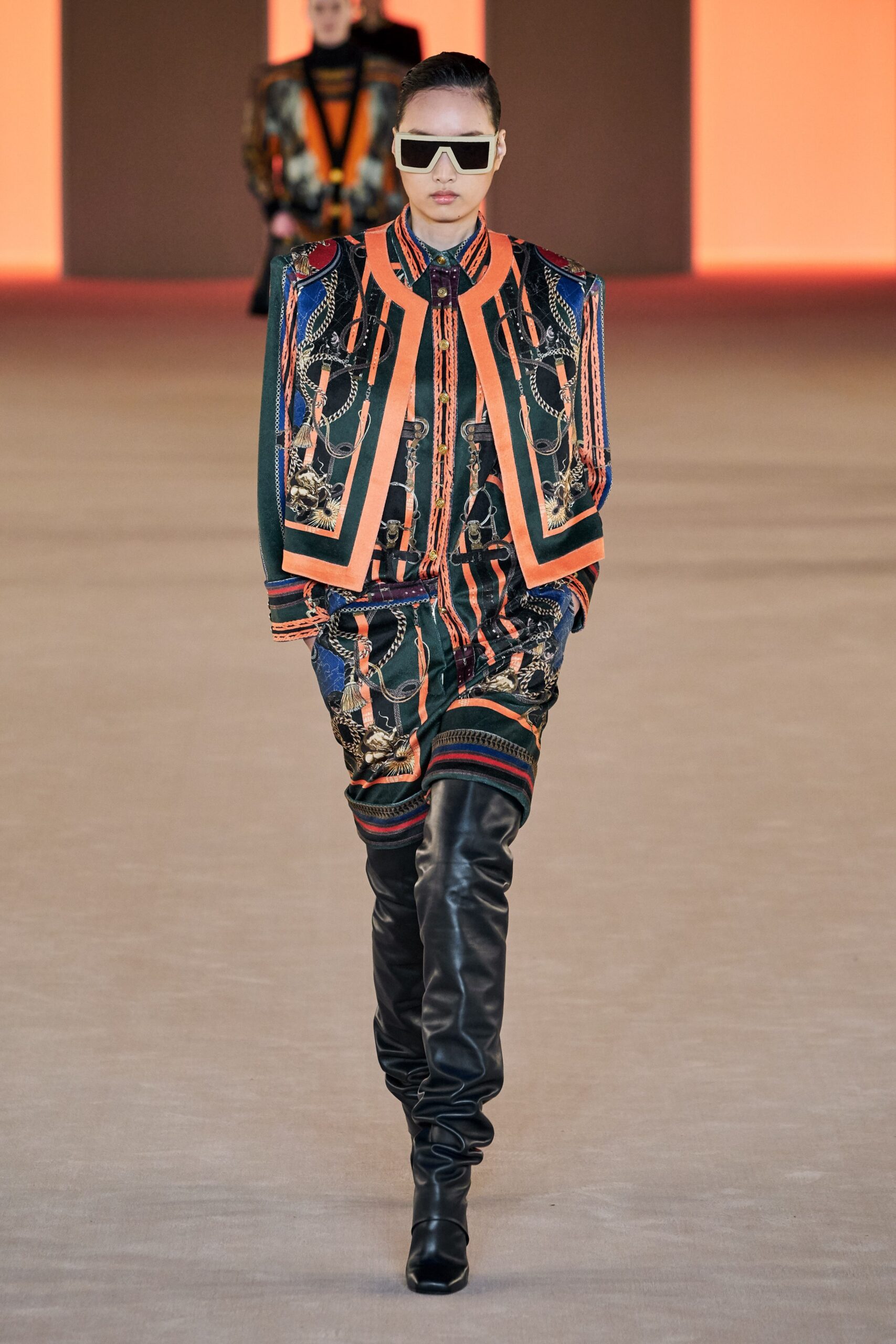 embroidered green and orange jacket with shorts