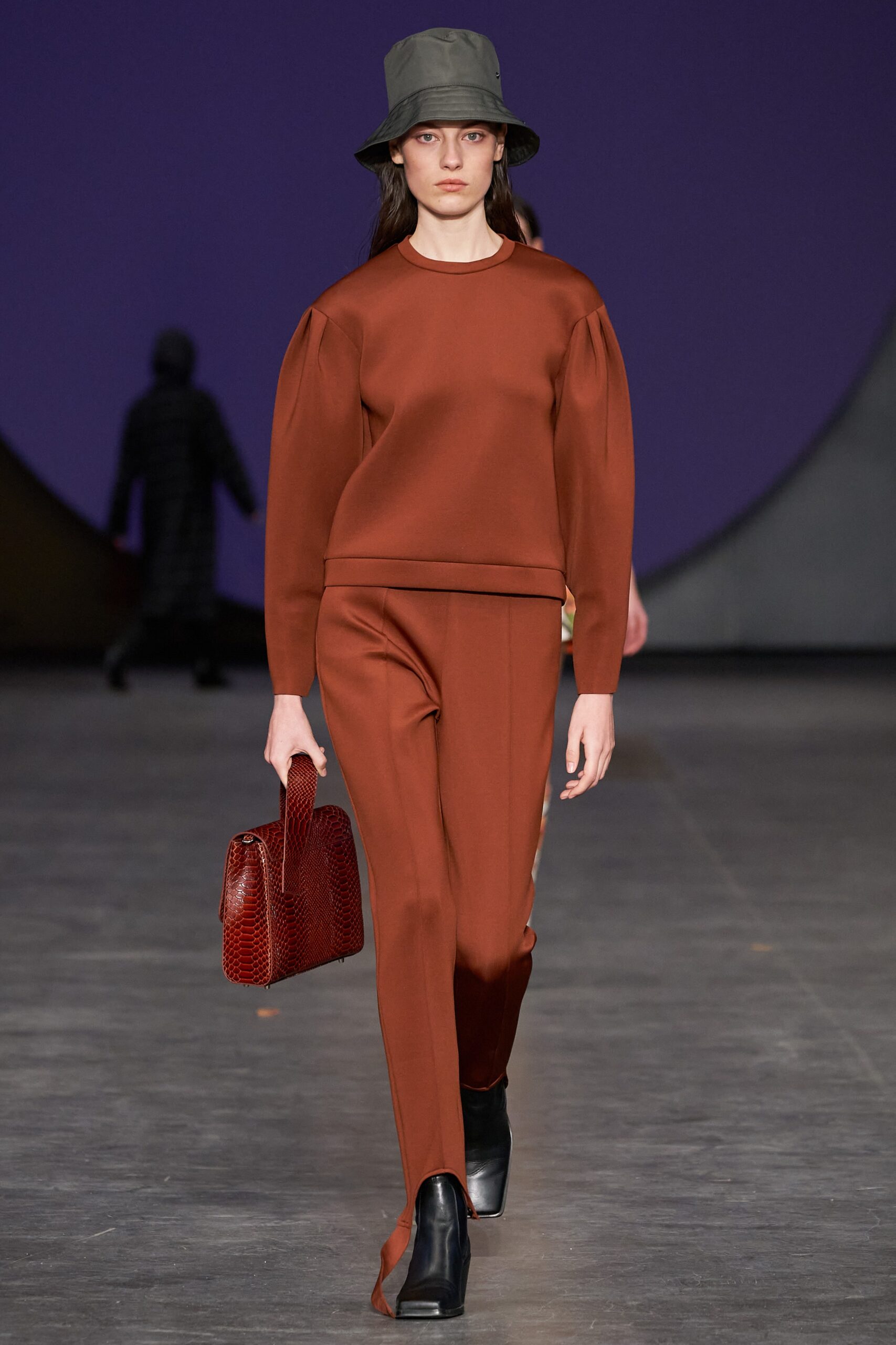 brown fitted top and pants