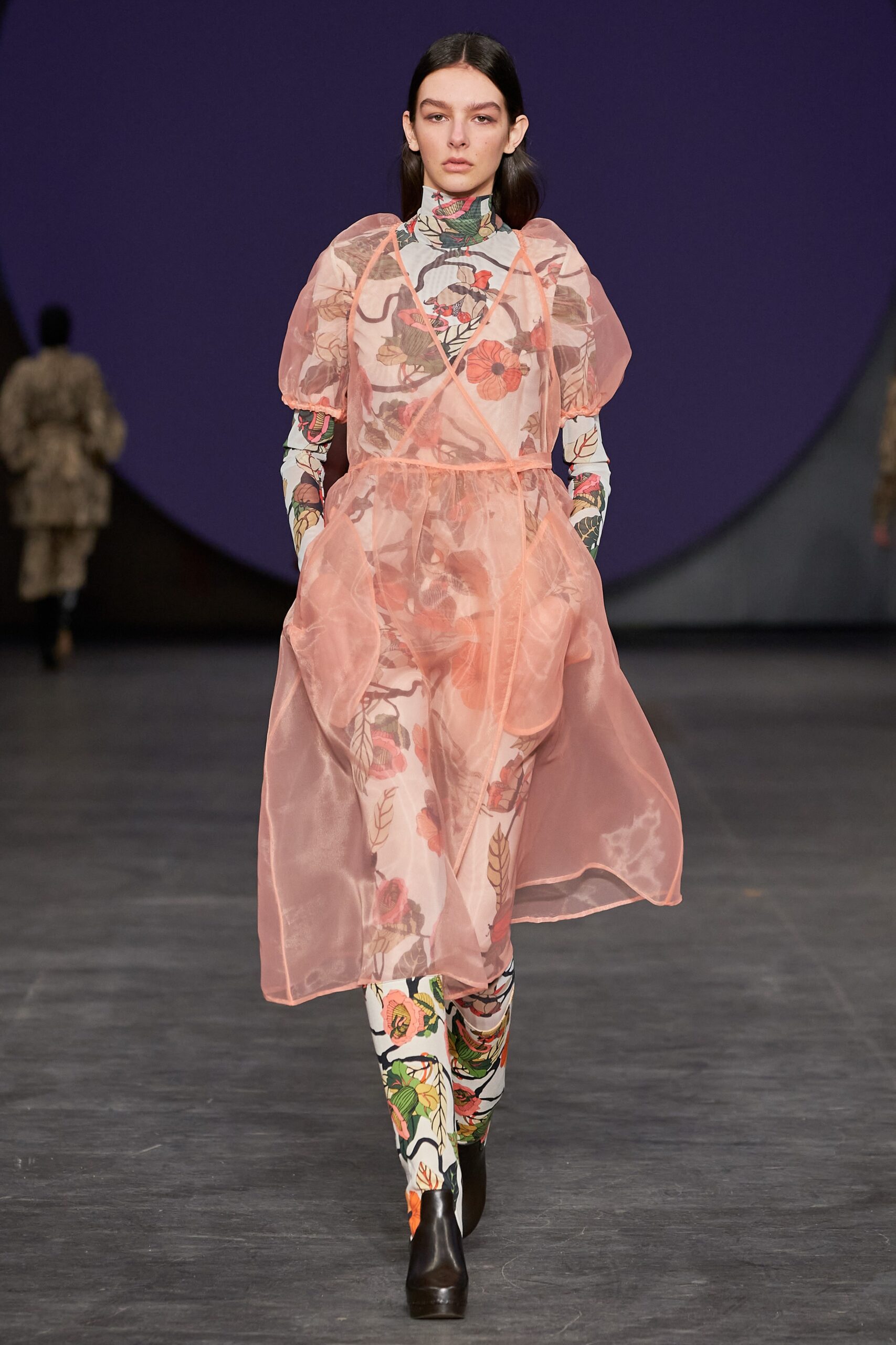 pink chiffon layered dress with floral bodysuit