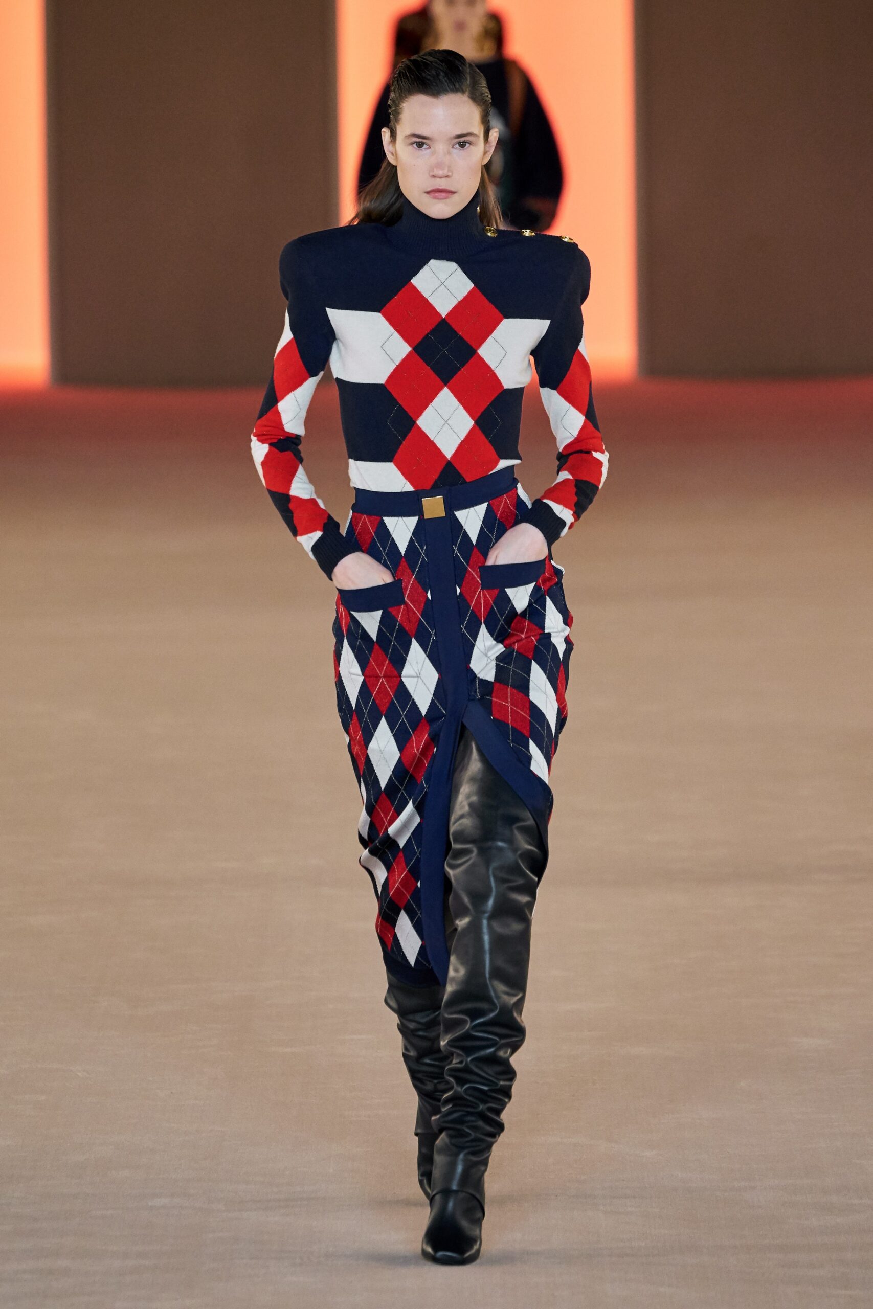 red blue white checked midi dress