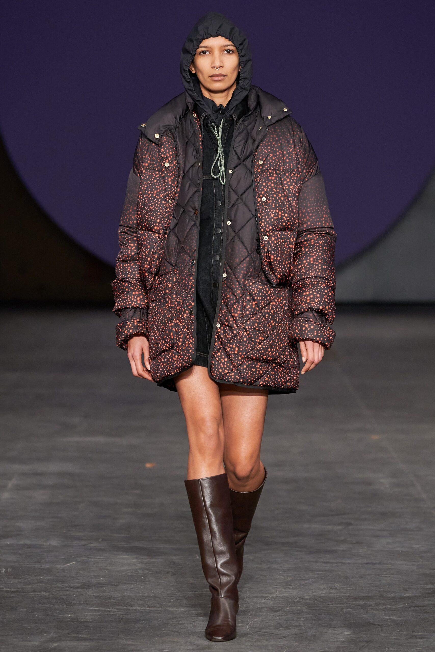 oversized quilted jacket with mini dress