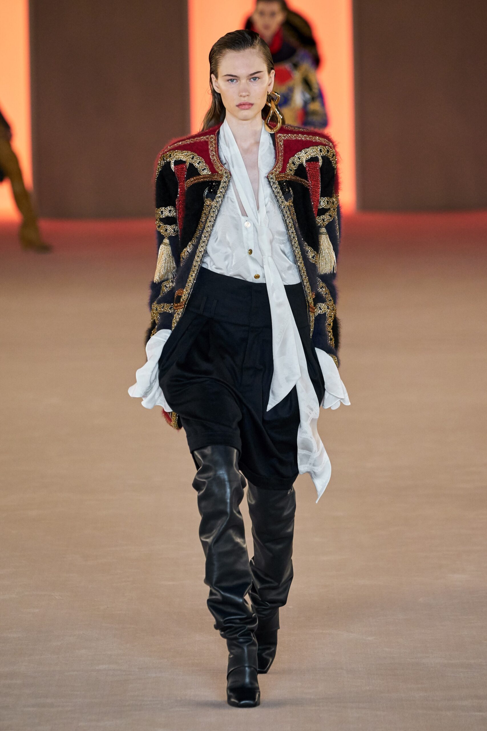 multi wool long-sleeve structured embroidered fringed jacket