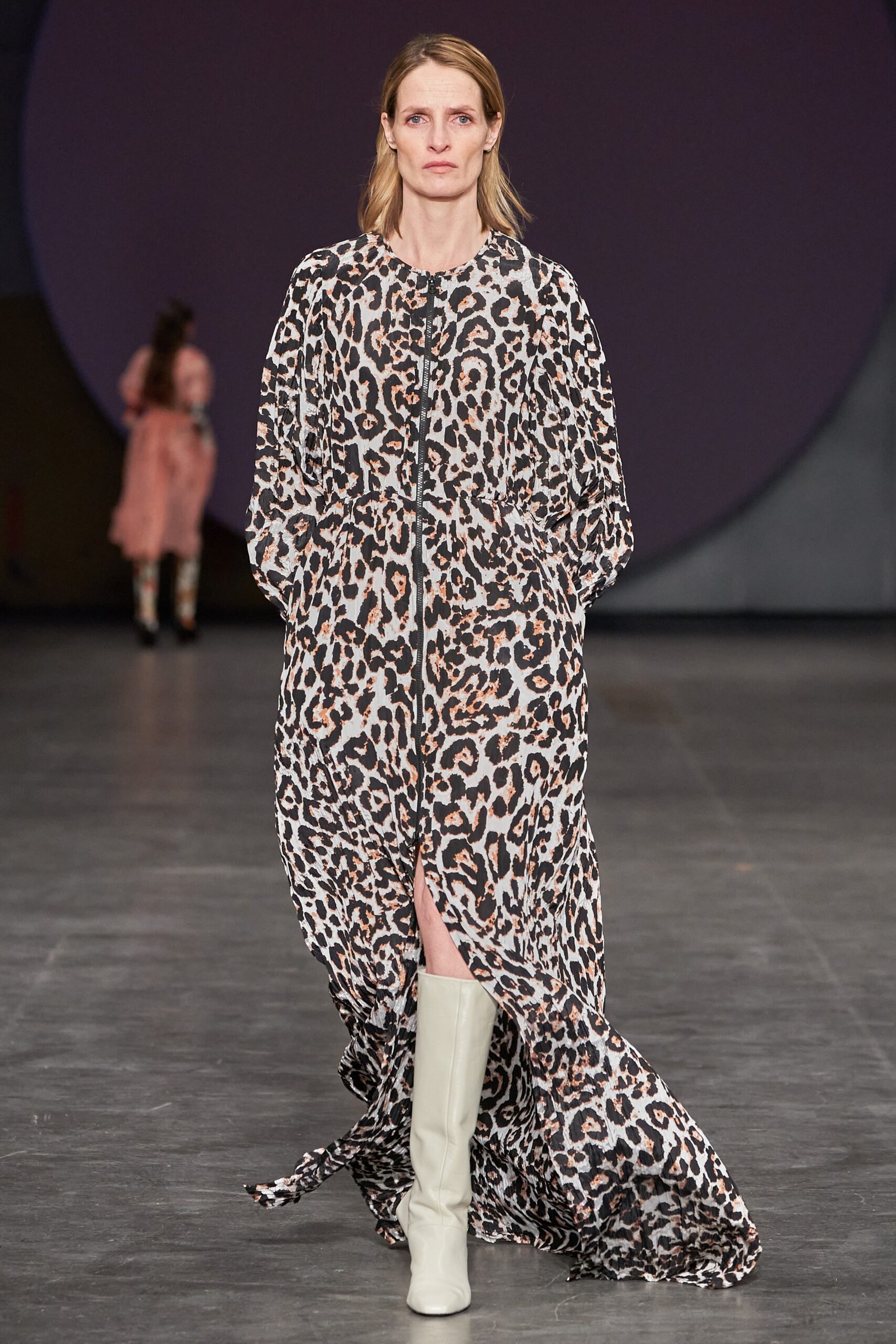 beige and brown animal-print maxi dress