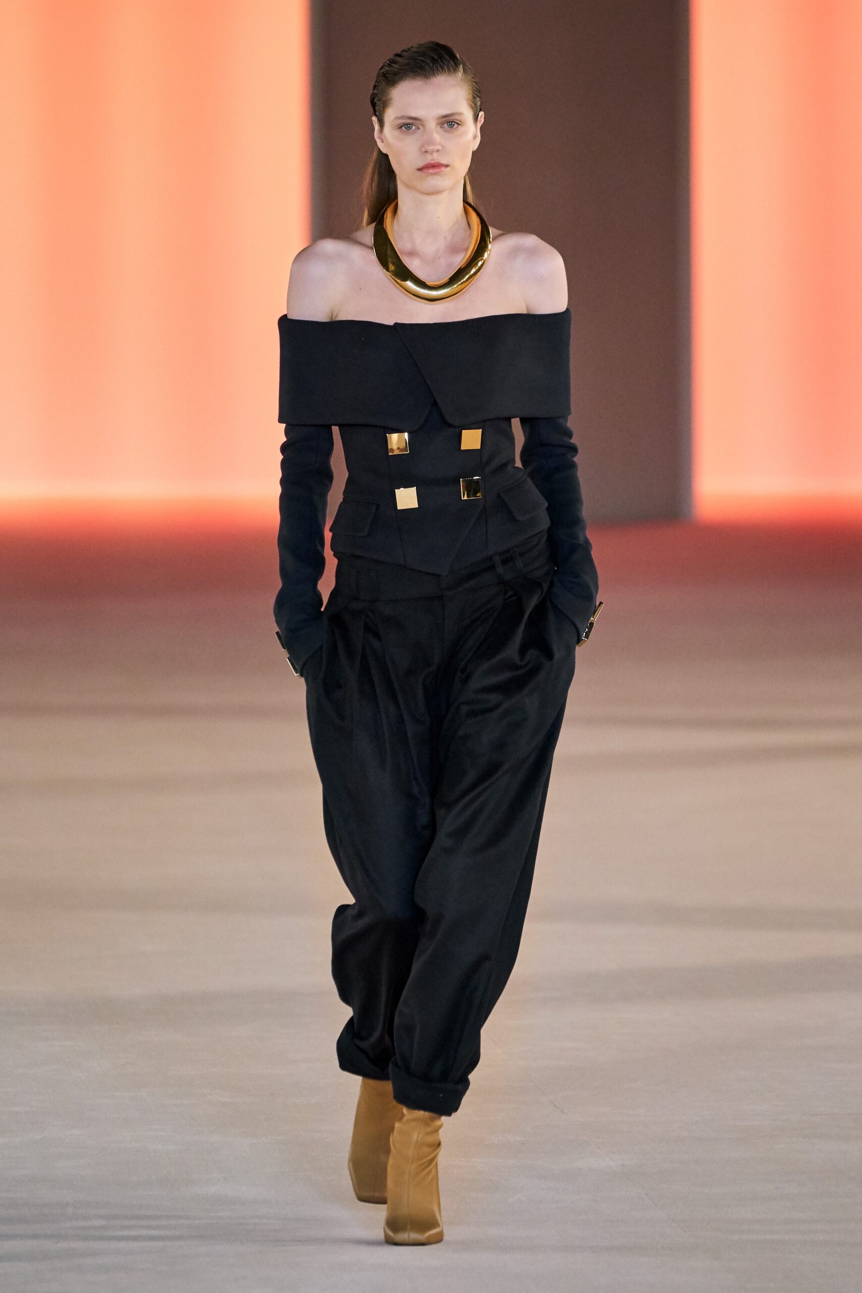 black cotton off-shoulder long-sleeve fitted buttoned top