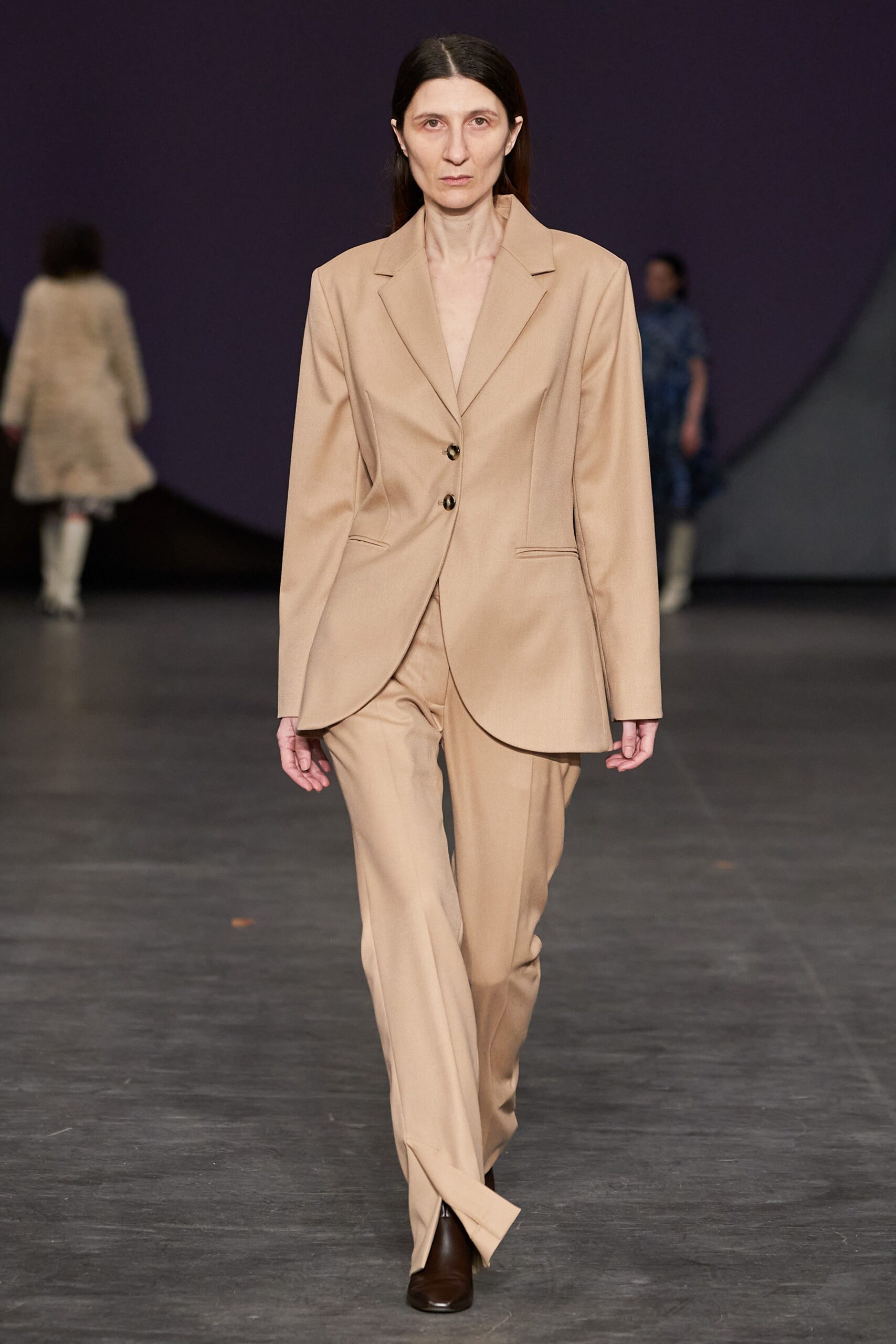 beige tailored suit