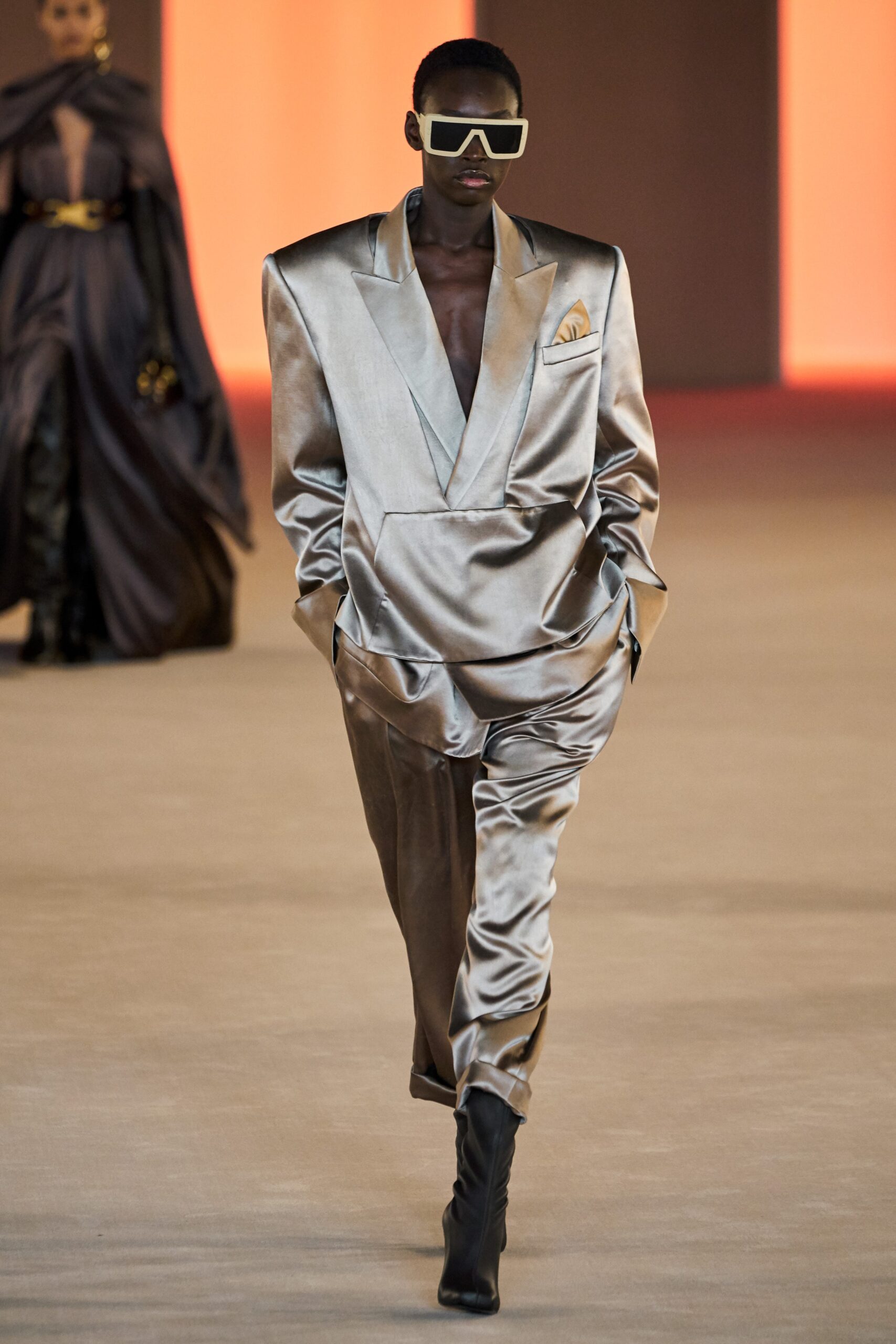 gold satin relaxed suit