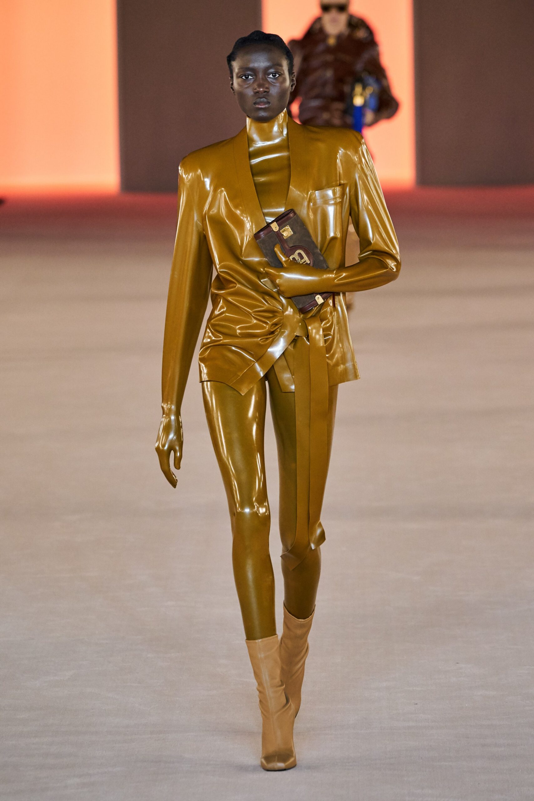 gold vinyl fitted shiny pants
