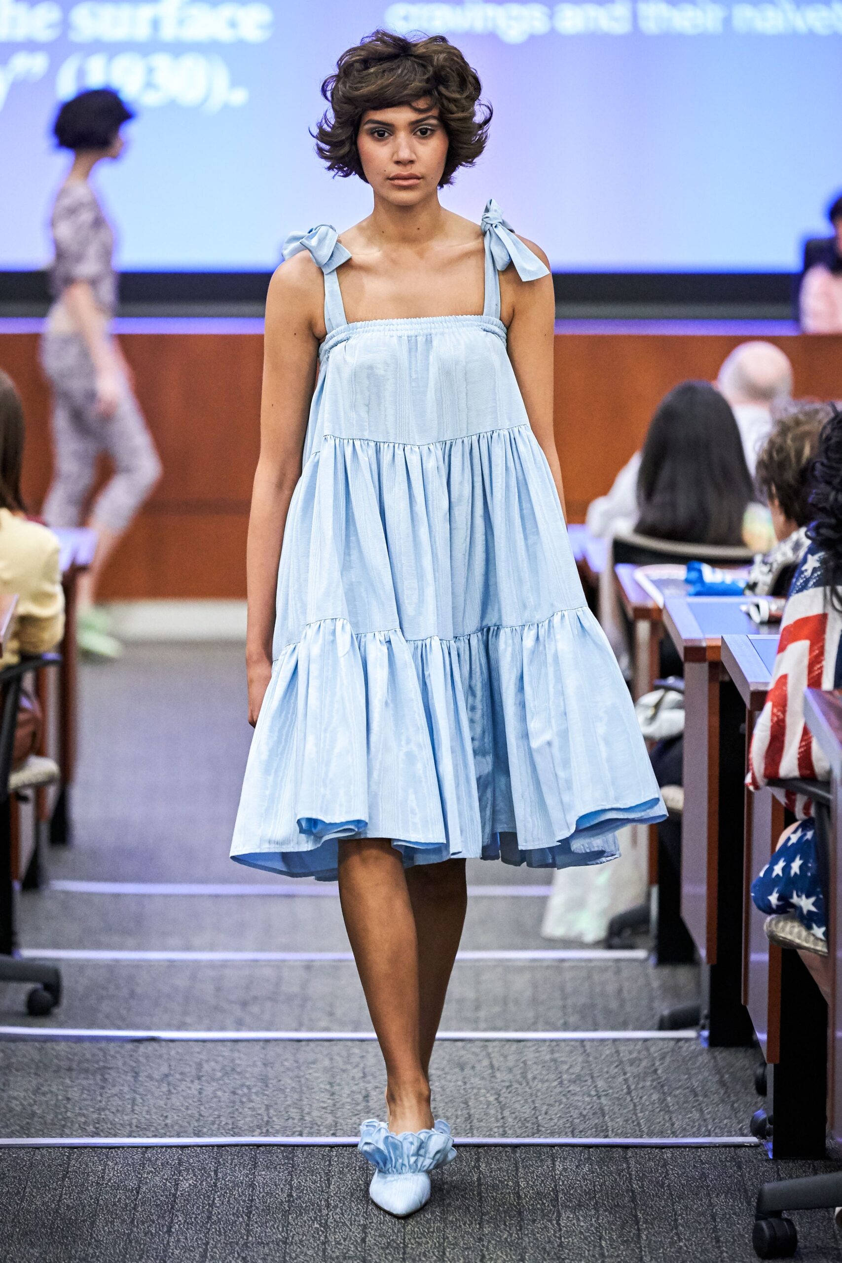 blue cotton tiered mini dress