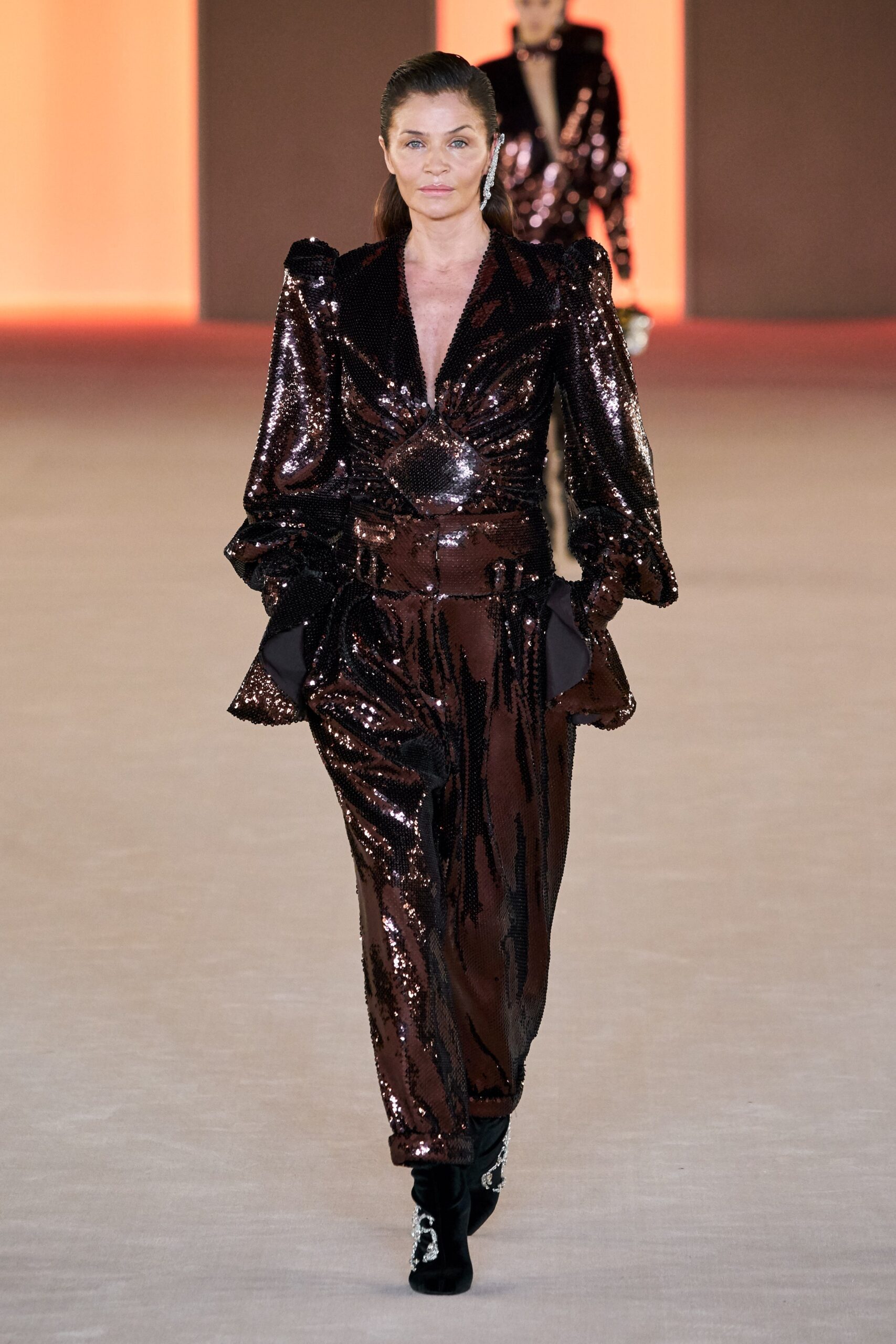 brown sequin fitted jumpsuit