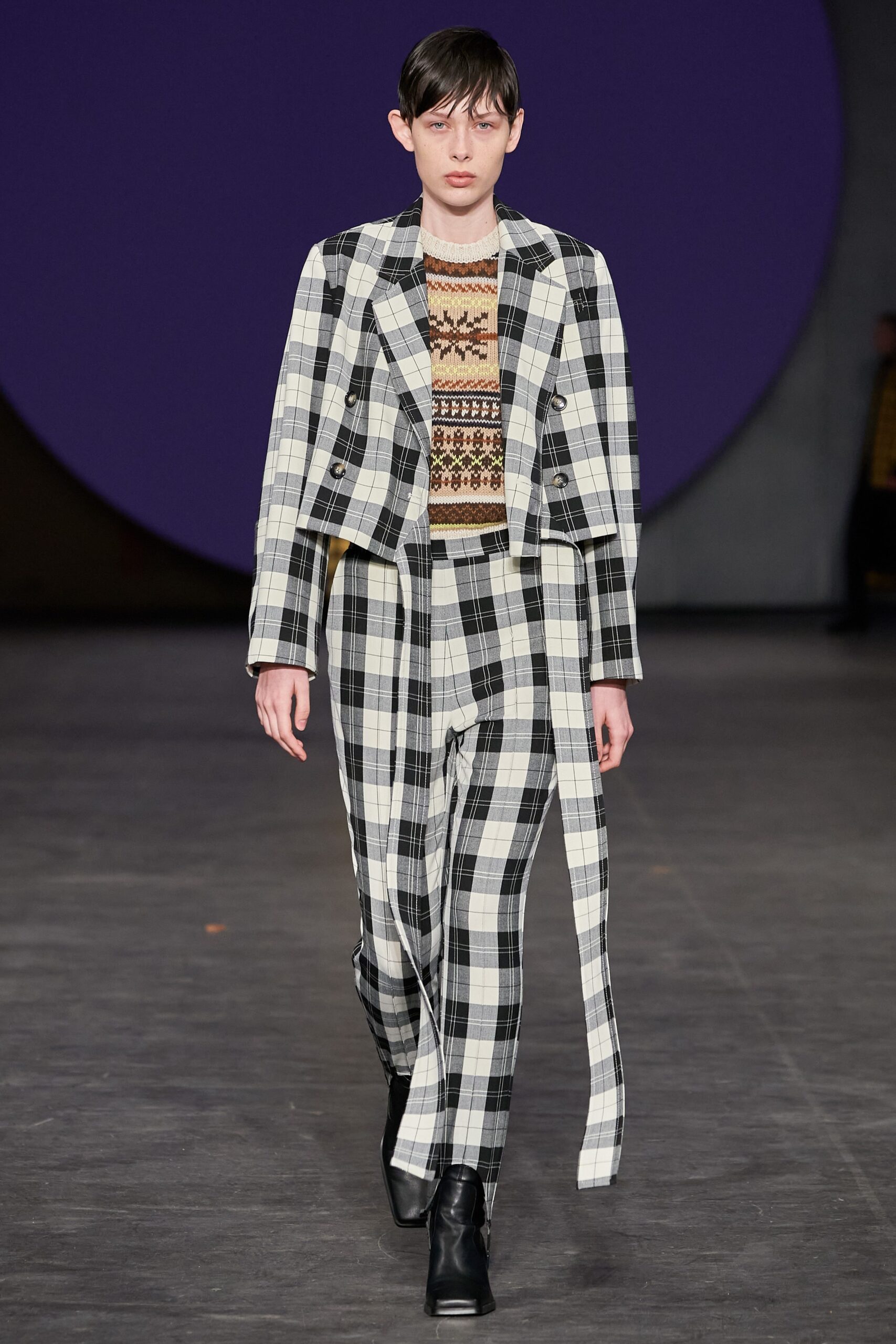 checked blazer and tailored pants