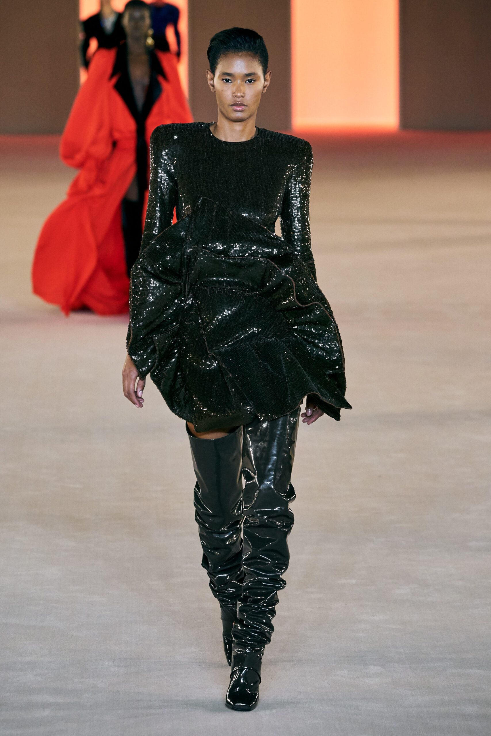 black vinyl fitted zippered shiny pants