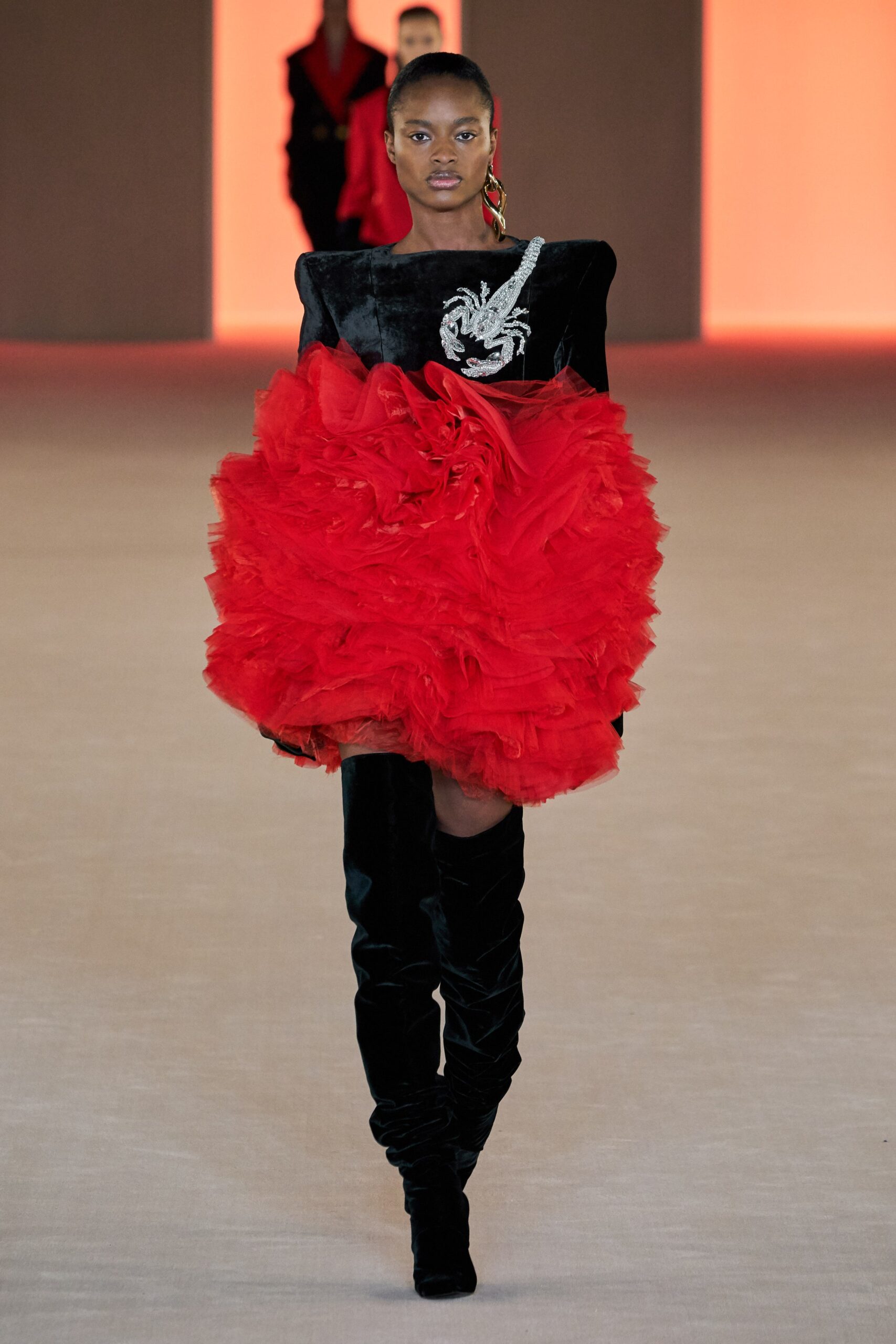 black and red ruffled dress