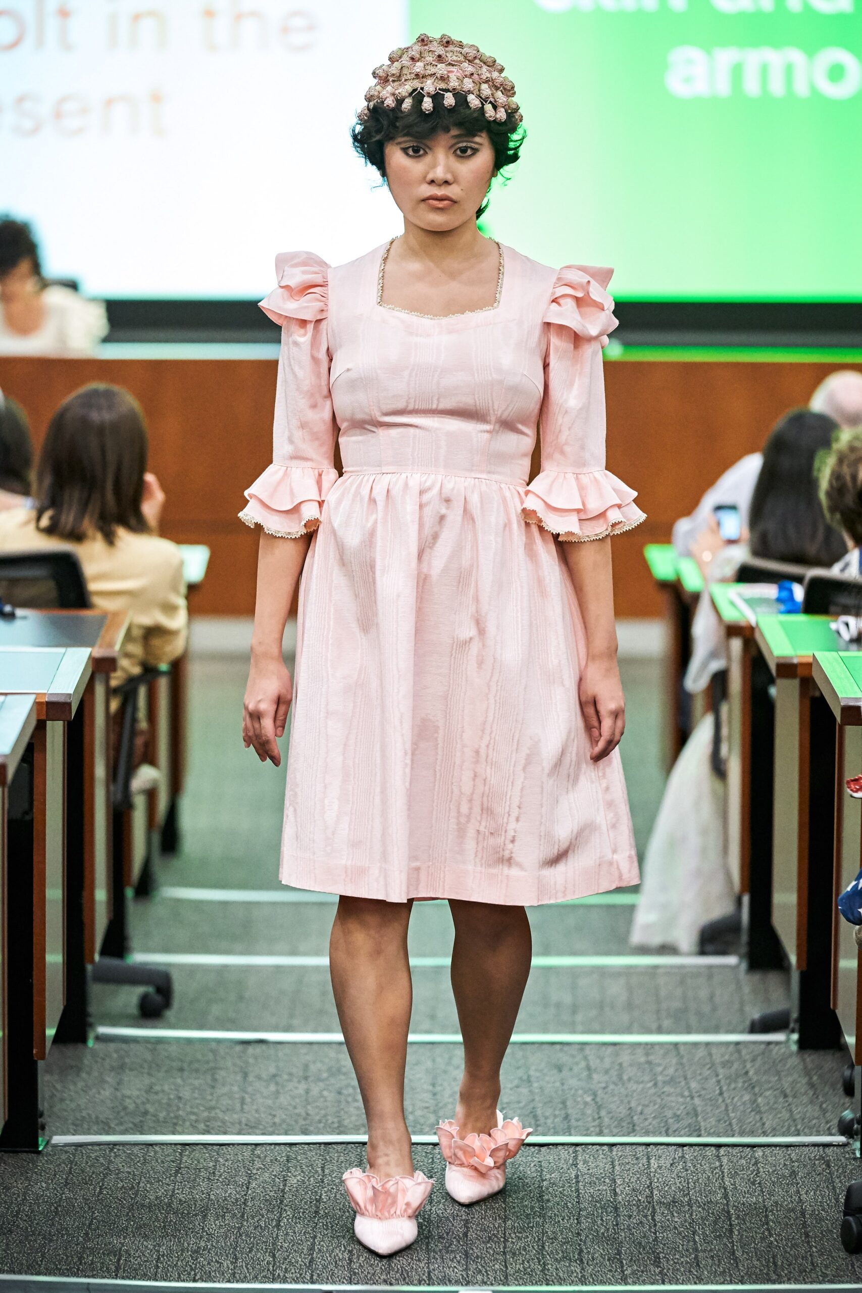 pink pleated short dress
