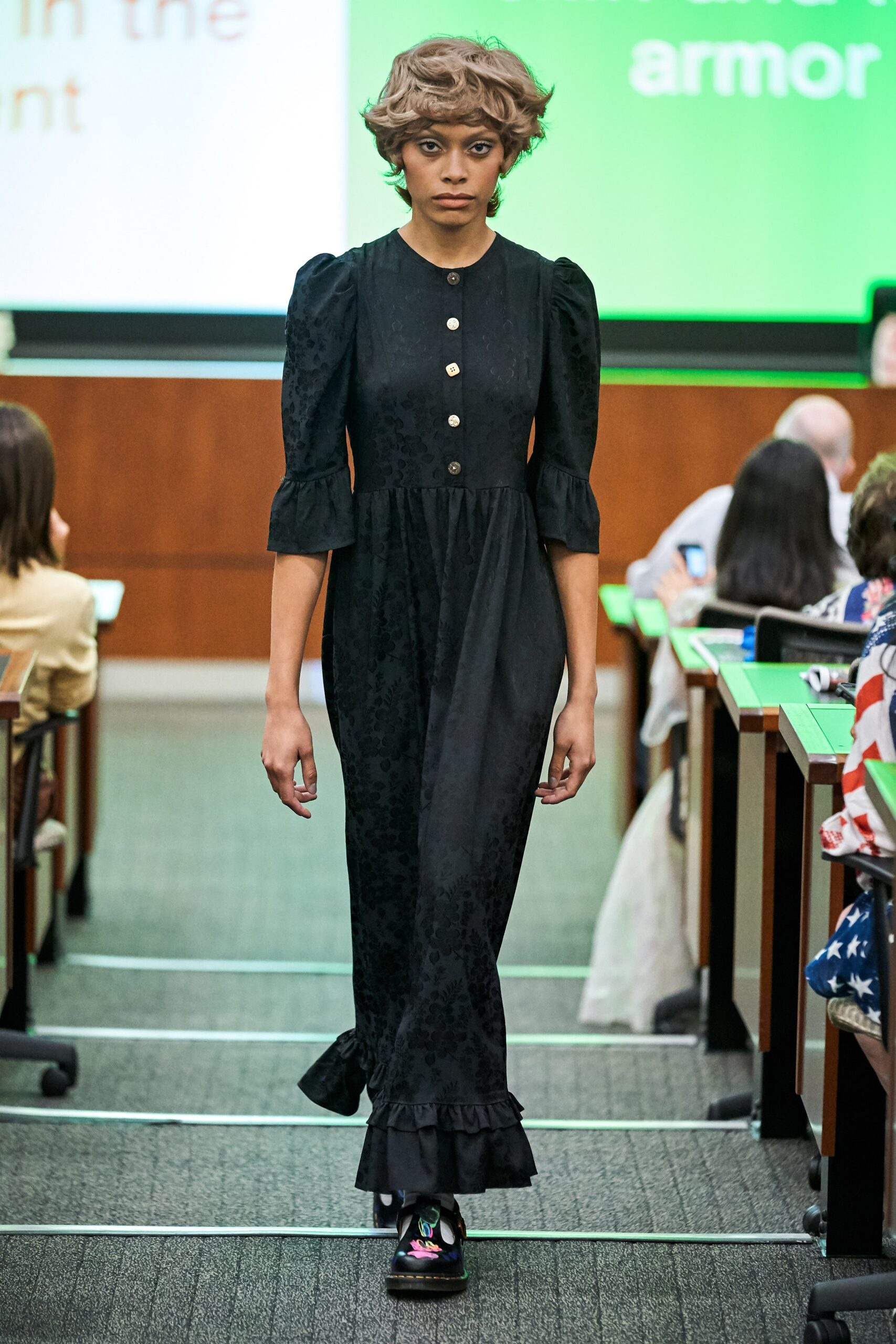 black cotton long-sleeve dress