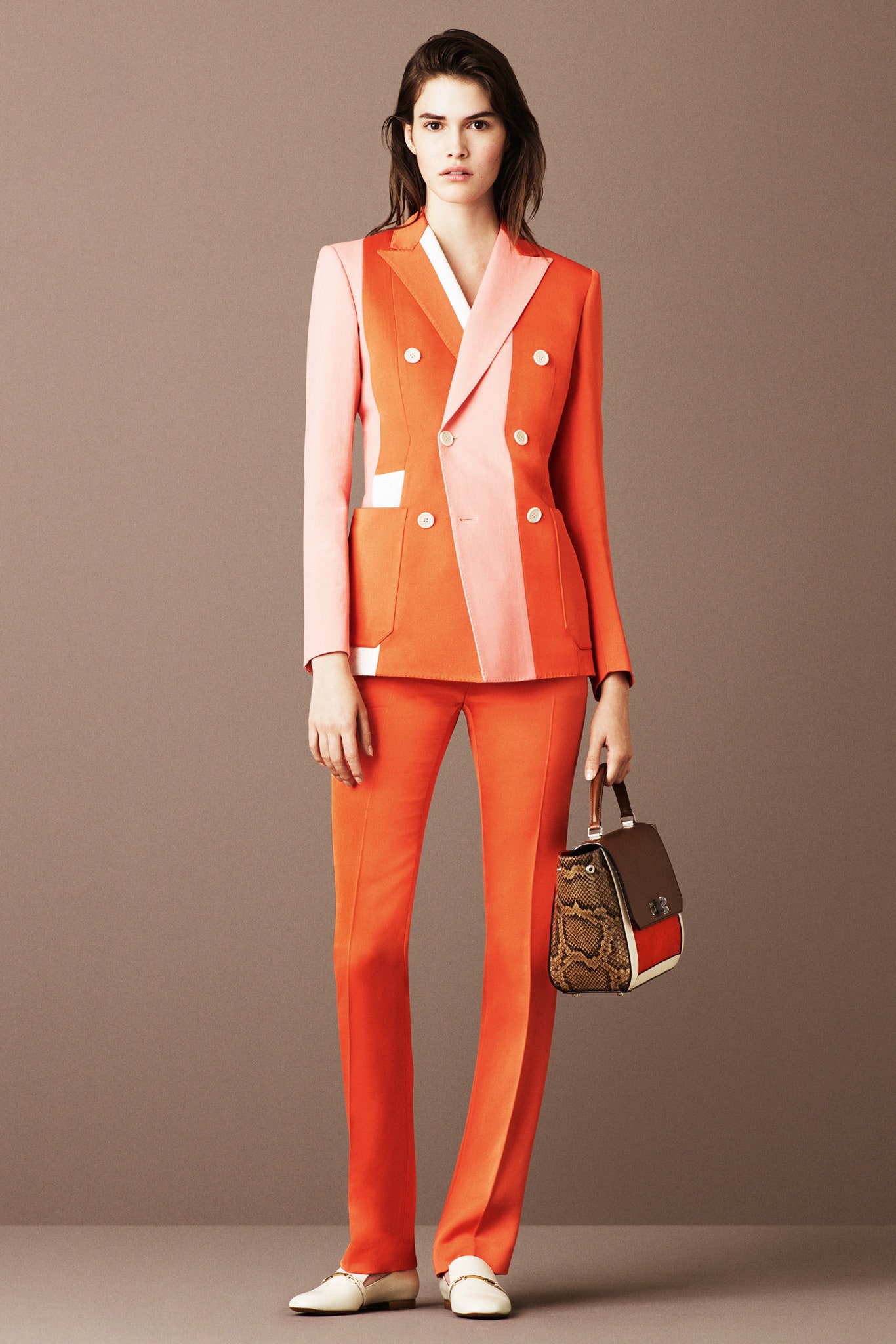 orange and pink tailored suit