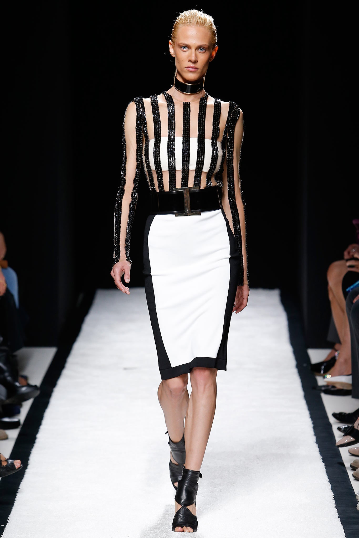 black and white fitted top and skirt