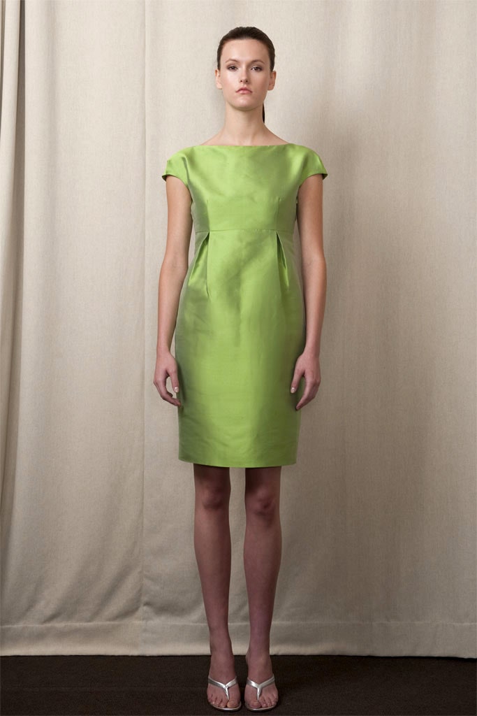 green silk fitted dress